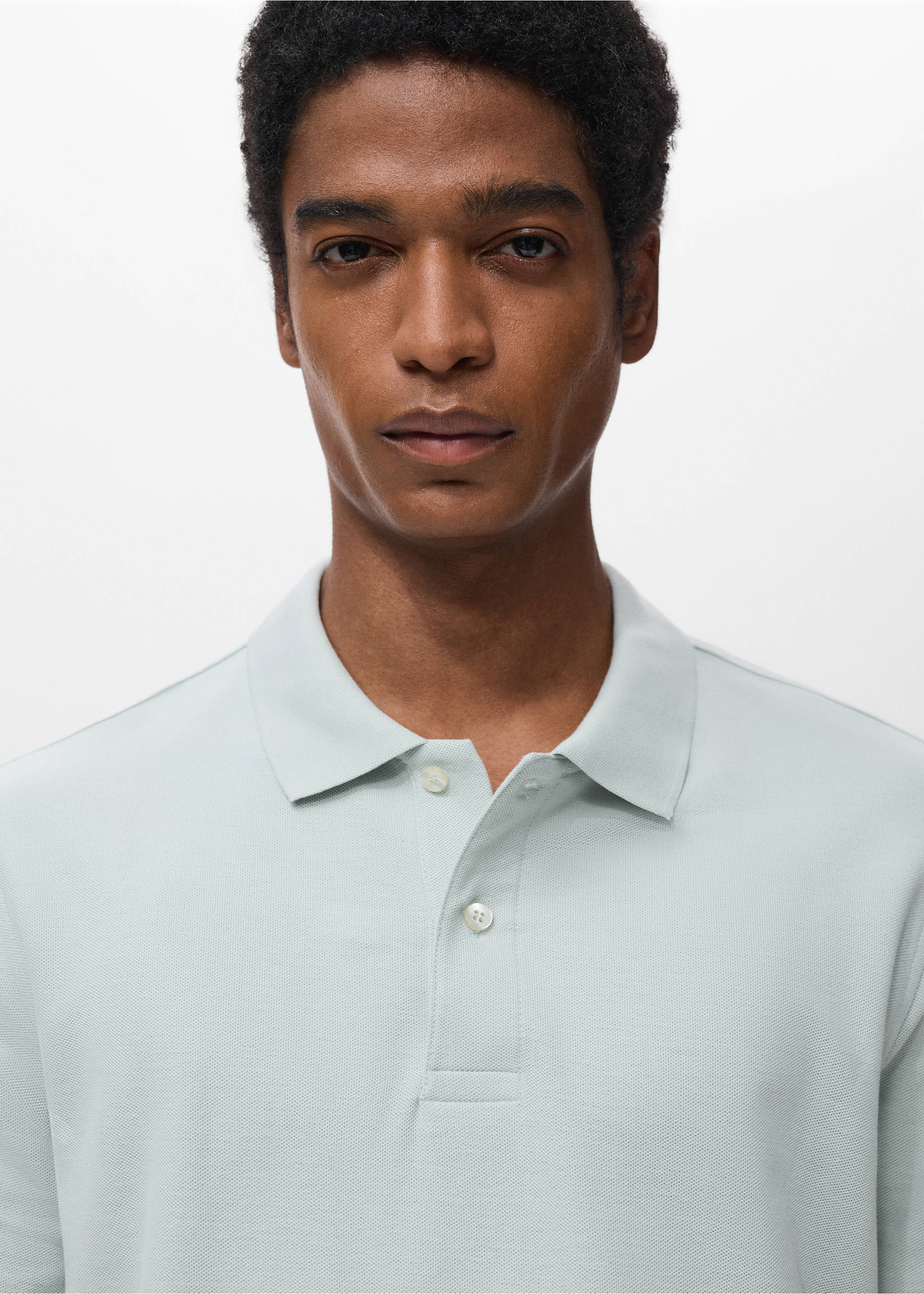 Regular-fit cotton piqué polo shirt - Details of the article 1, Sky Blue. Ref: 17051273-00.