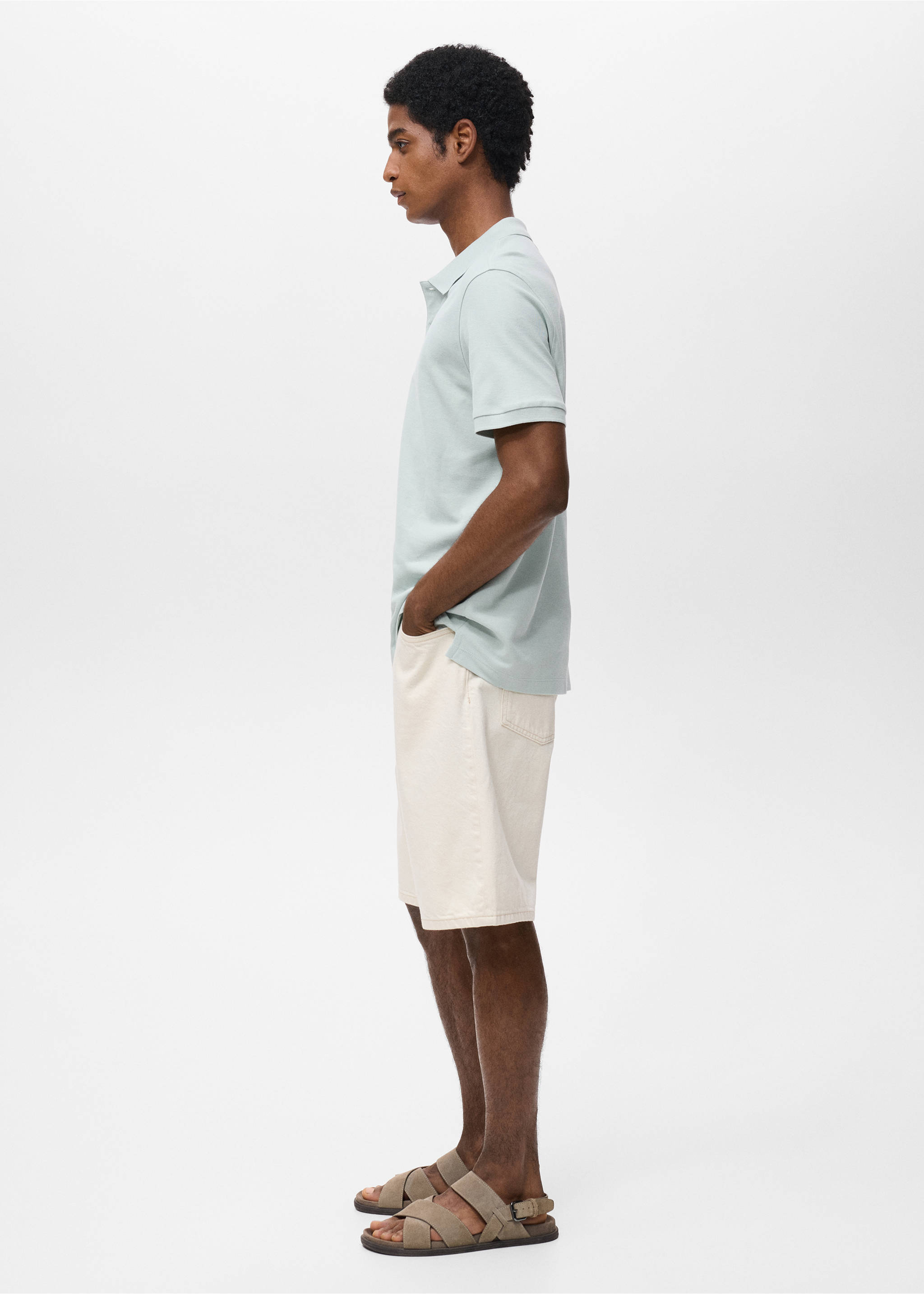 Regular-fit cotton piqué polo shirt - Details of the article 2, Sky Blue. Ref: 17051273-00.