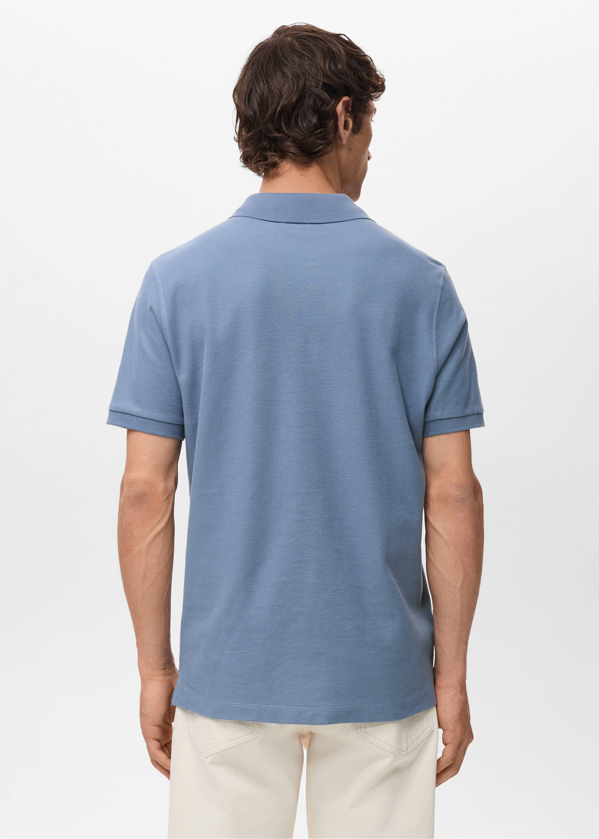 Regular-fit cotton piqué polo shirt - Reverse of the article, Blue. Ref: 17051273-00.