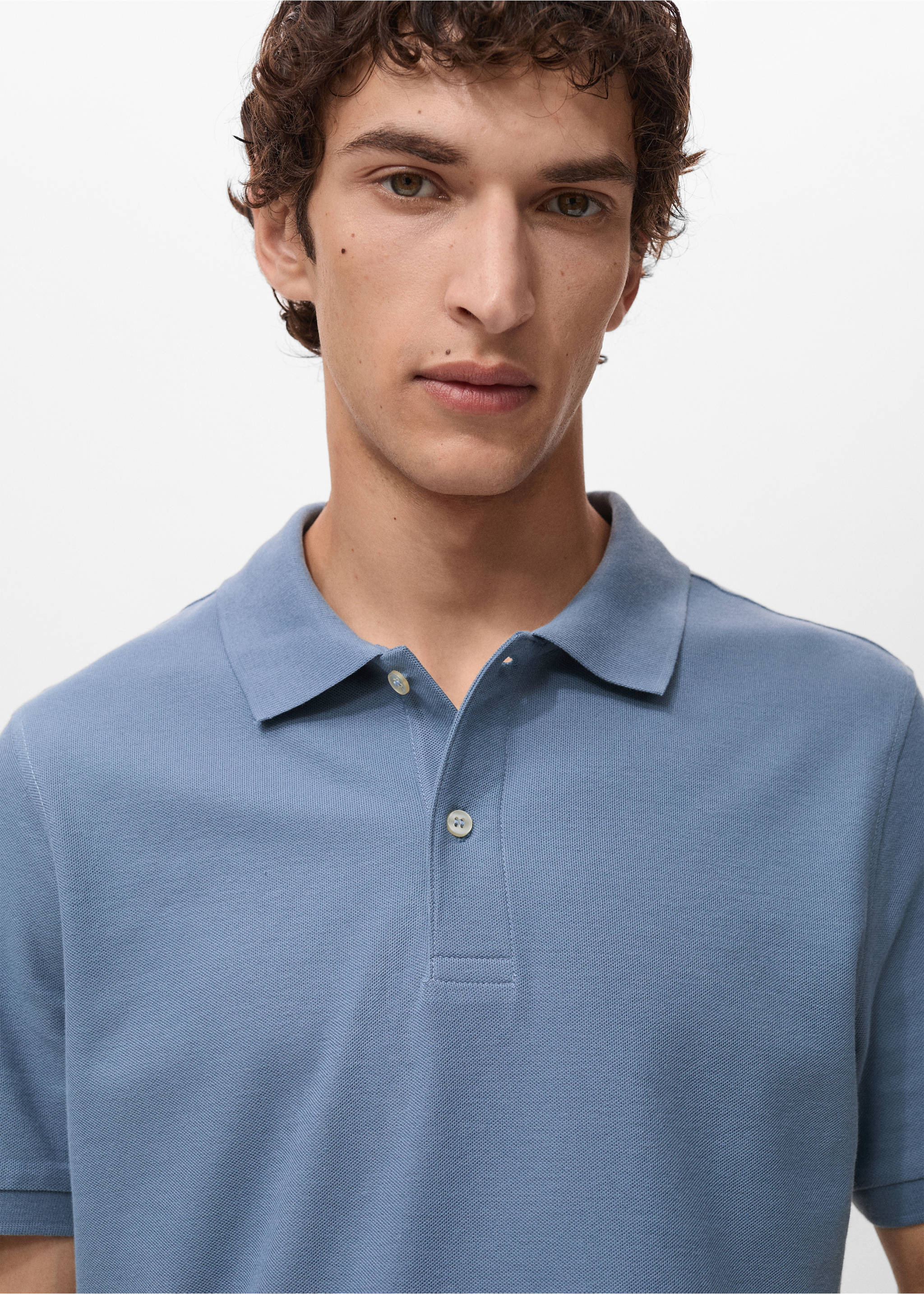 Regular-fit cotton piqué polo shirt - Details of the article 1, Blue. Ref: 17051273-00.