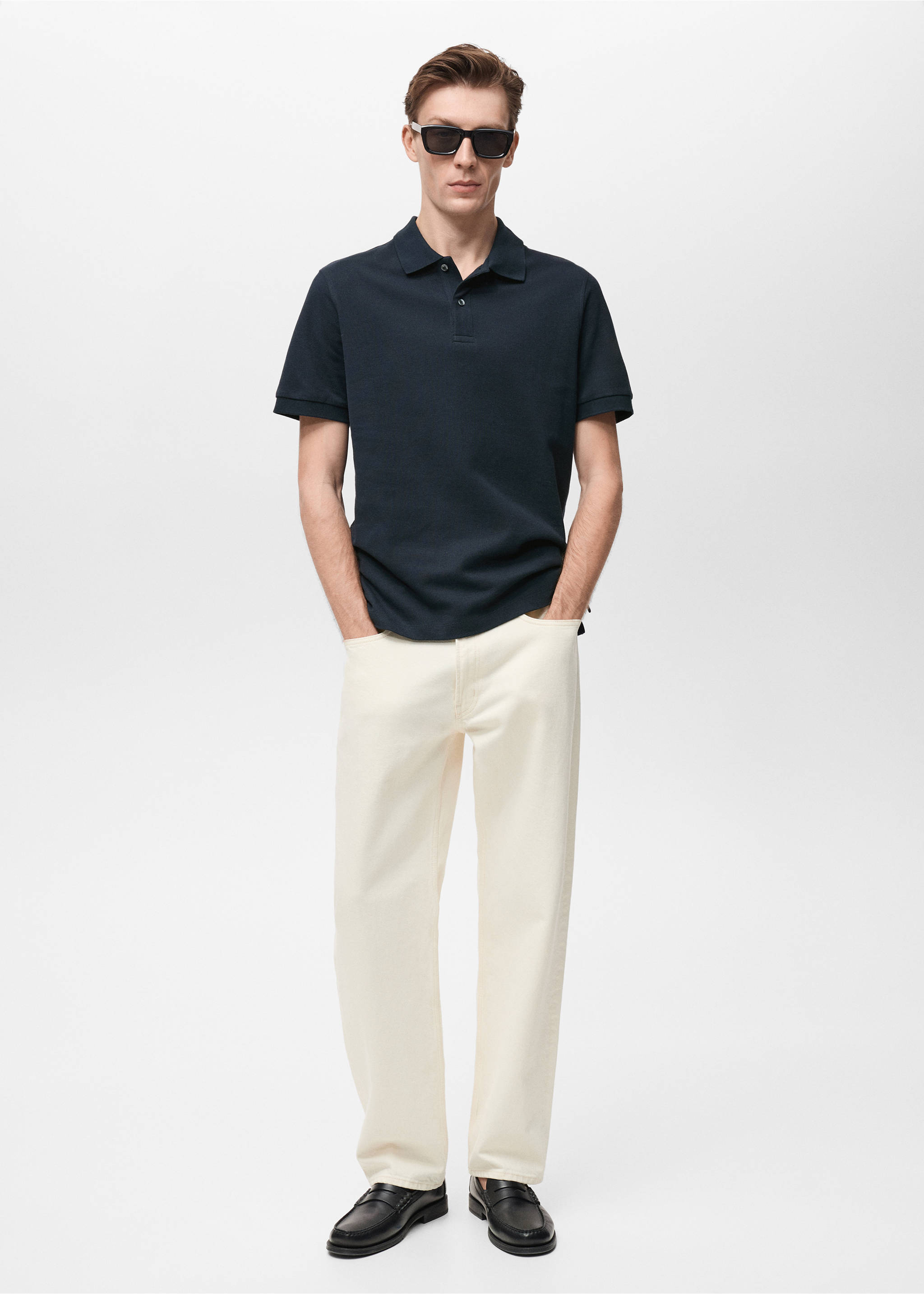 Regular-fit cotton piqué polo shirt - General plane, Dark Navy. Ref: 17051273-00.