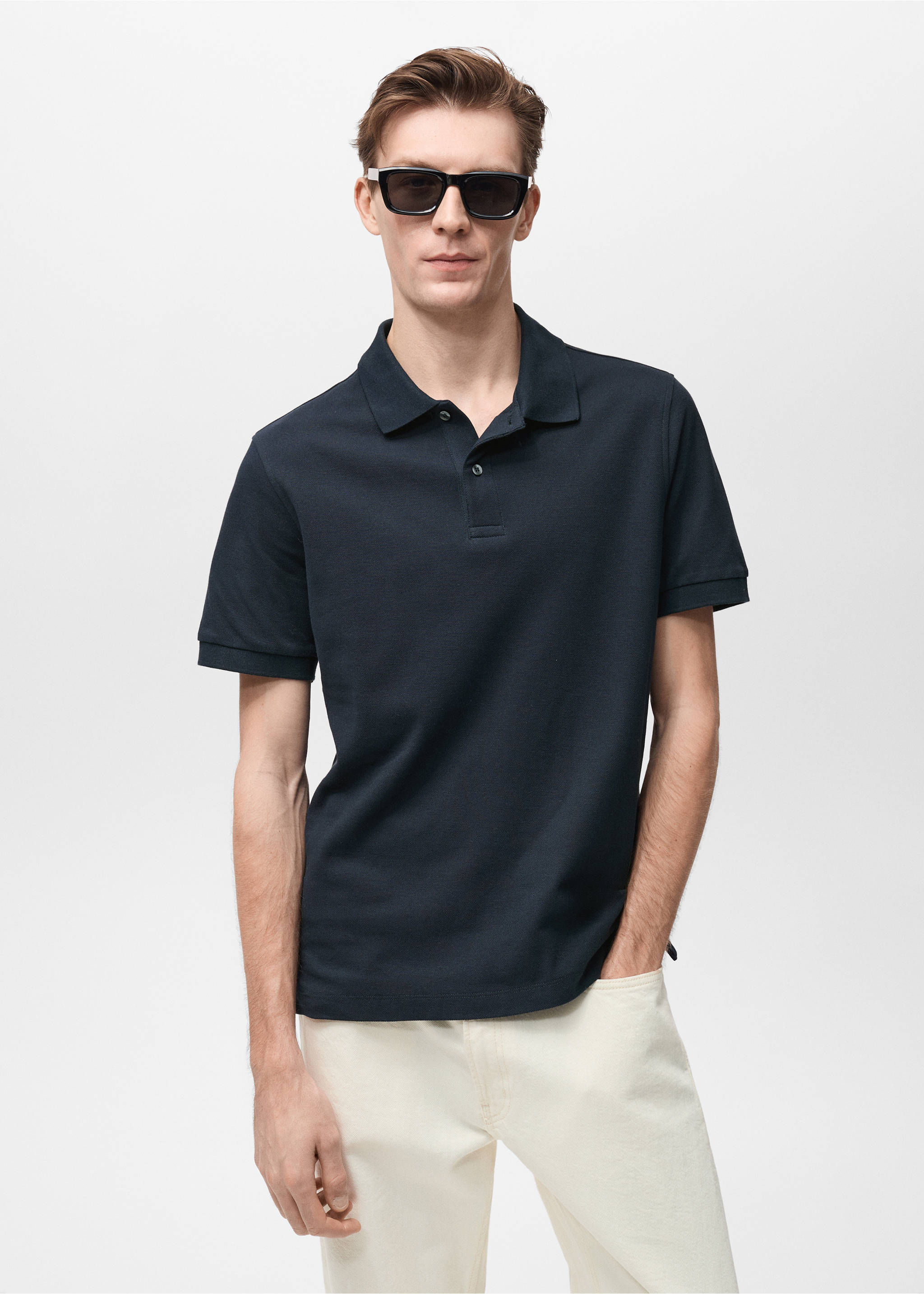 Regular-fit cotton piqué polo shirt - Medium plane, Dark Navy. Ref: 17051273-00.