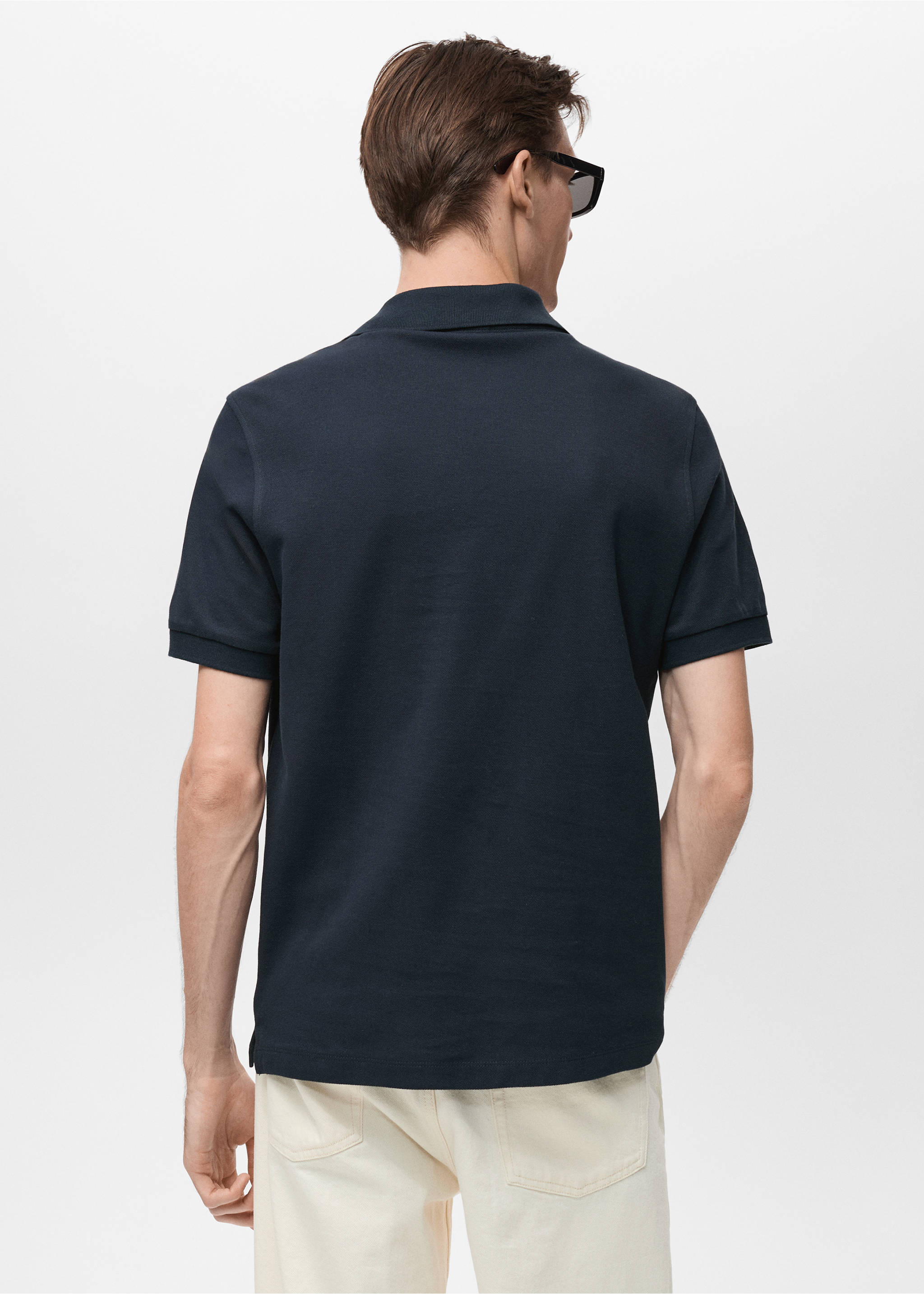 Regular-fit cotton piqué polo shirt - Reverse of the article, Dark Navy. Ref: 17051273-00.