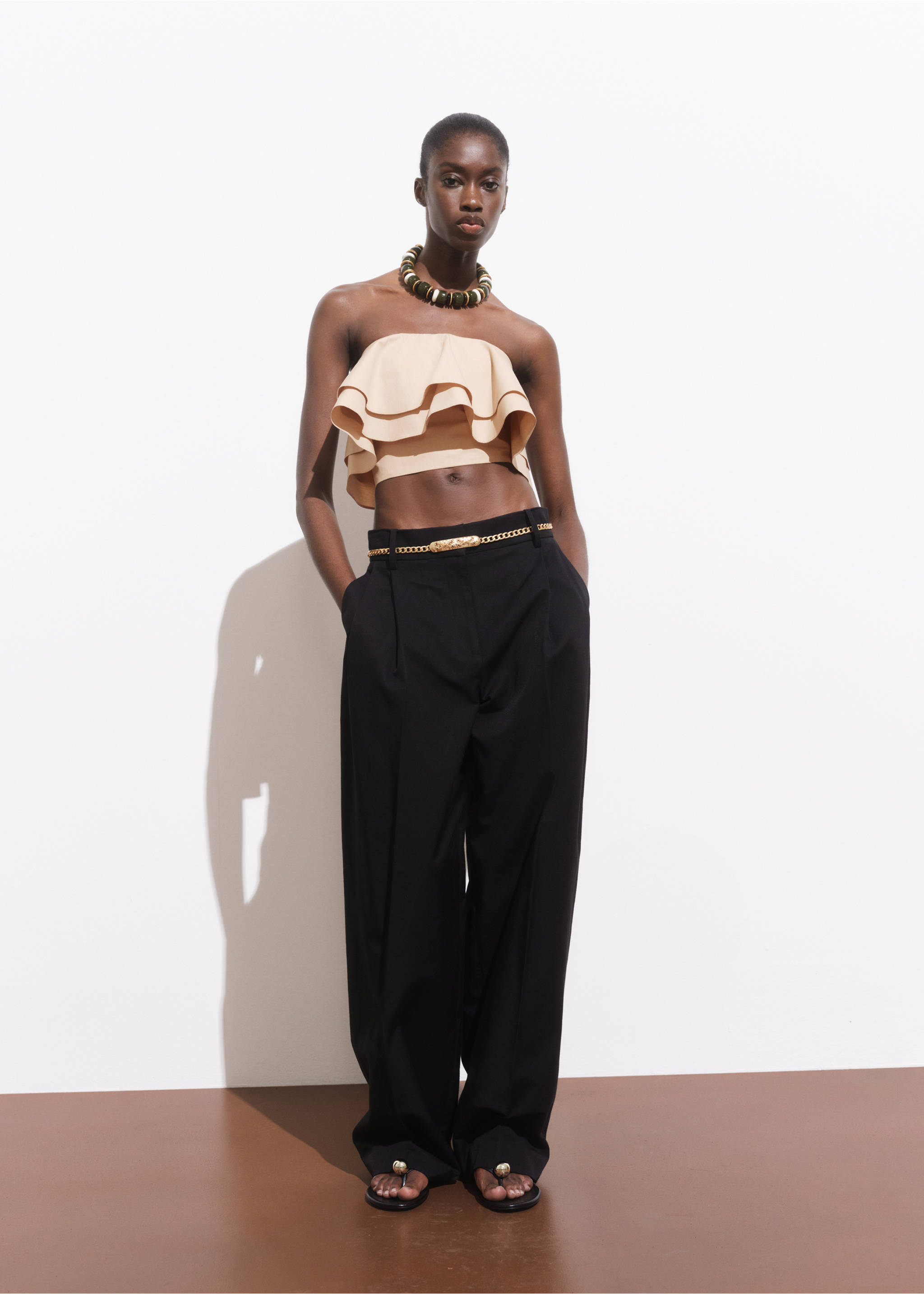 Strapless top with ruffles - General plane, Beige. Ref: 17051274-00.