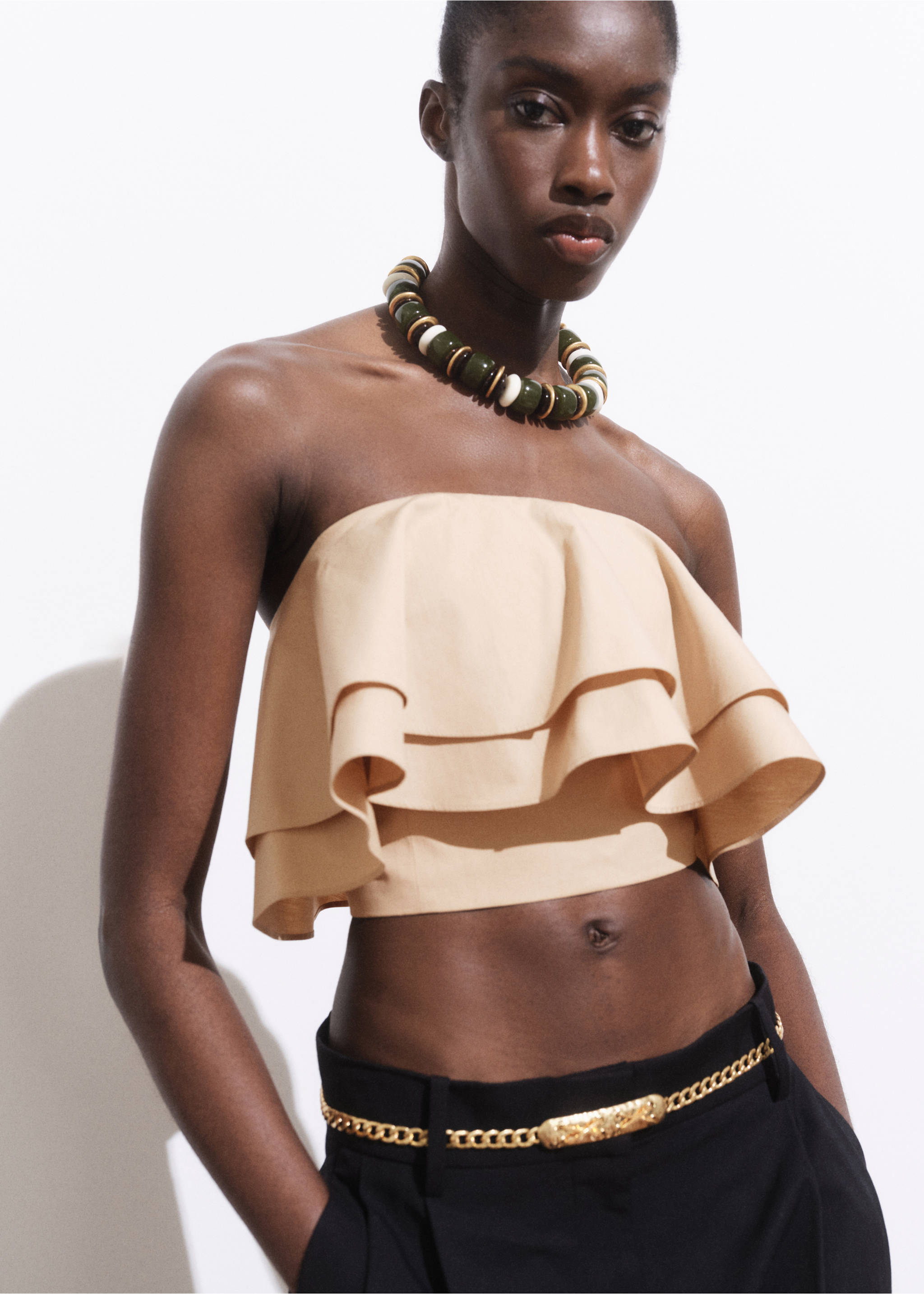 Strapless top with ruffles - Medium plane, Beige. Ref: 17051274-00.