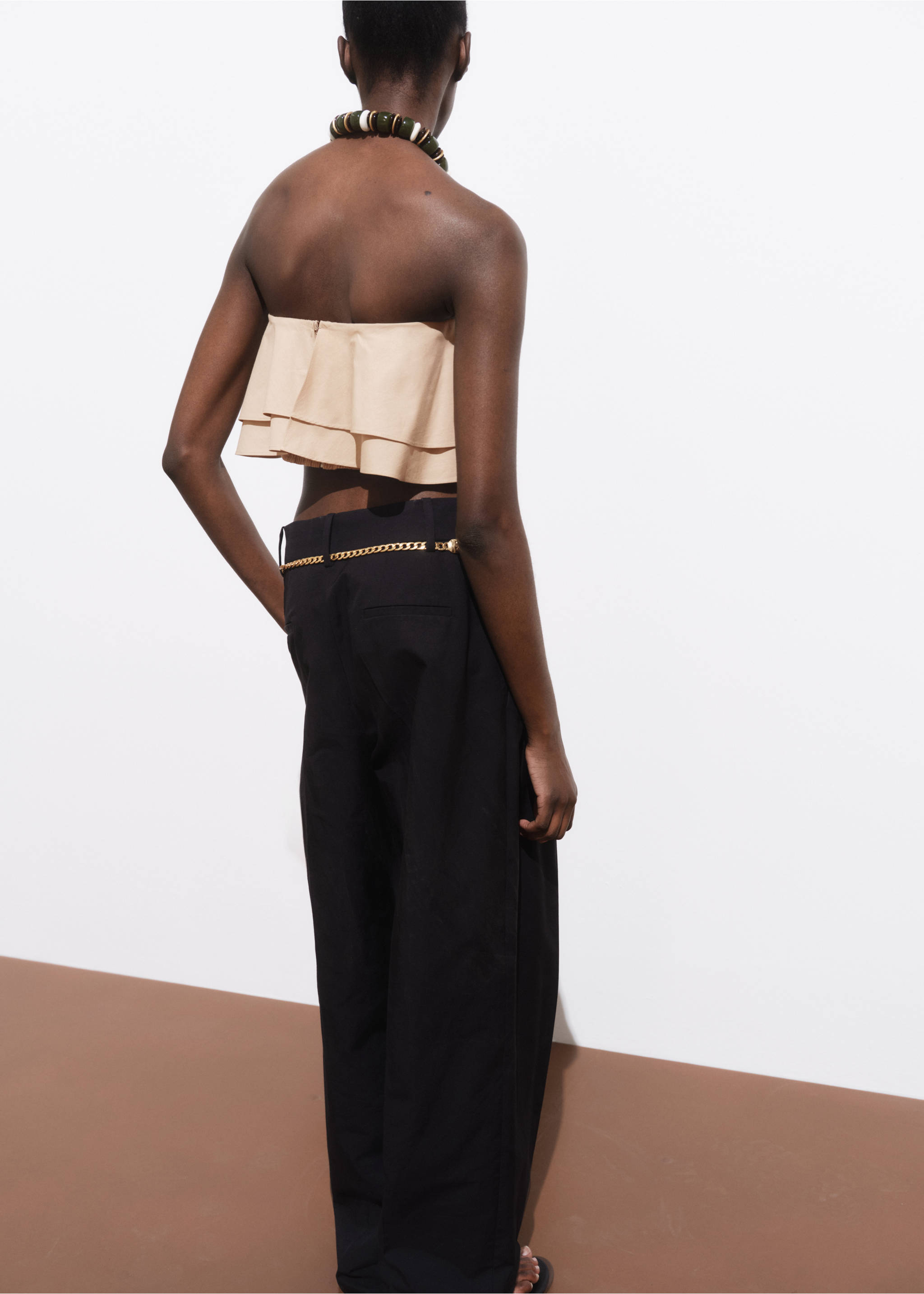 Strapless top with ruffles - Reverse of the article, Beige. Ref: 17051274-00.