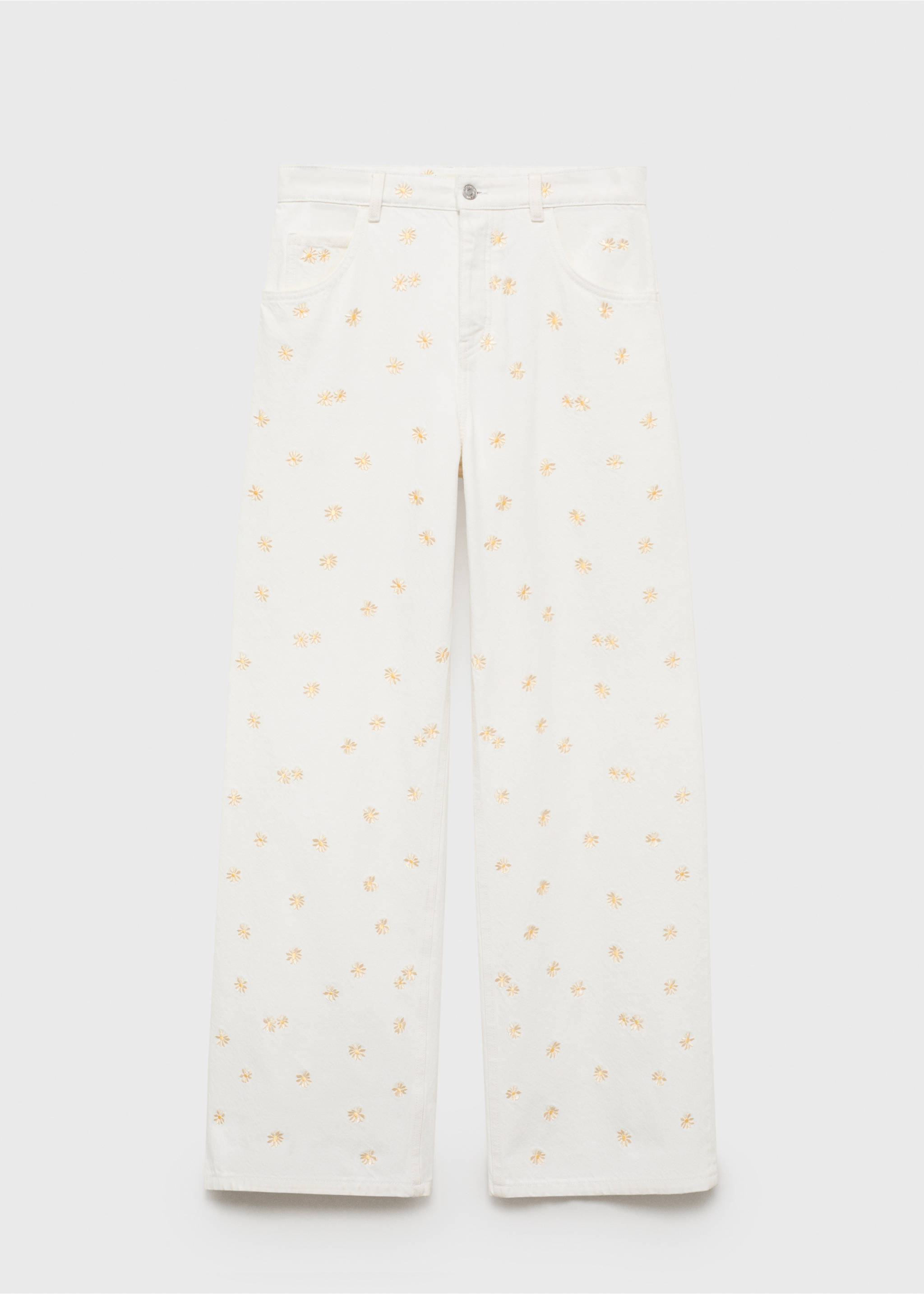 Flower-embroidered wide leg jeans - Article without model, Off White. Ref: 17051287-00.
