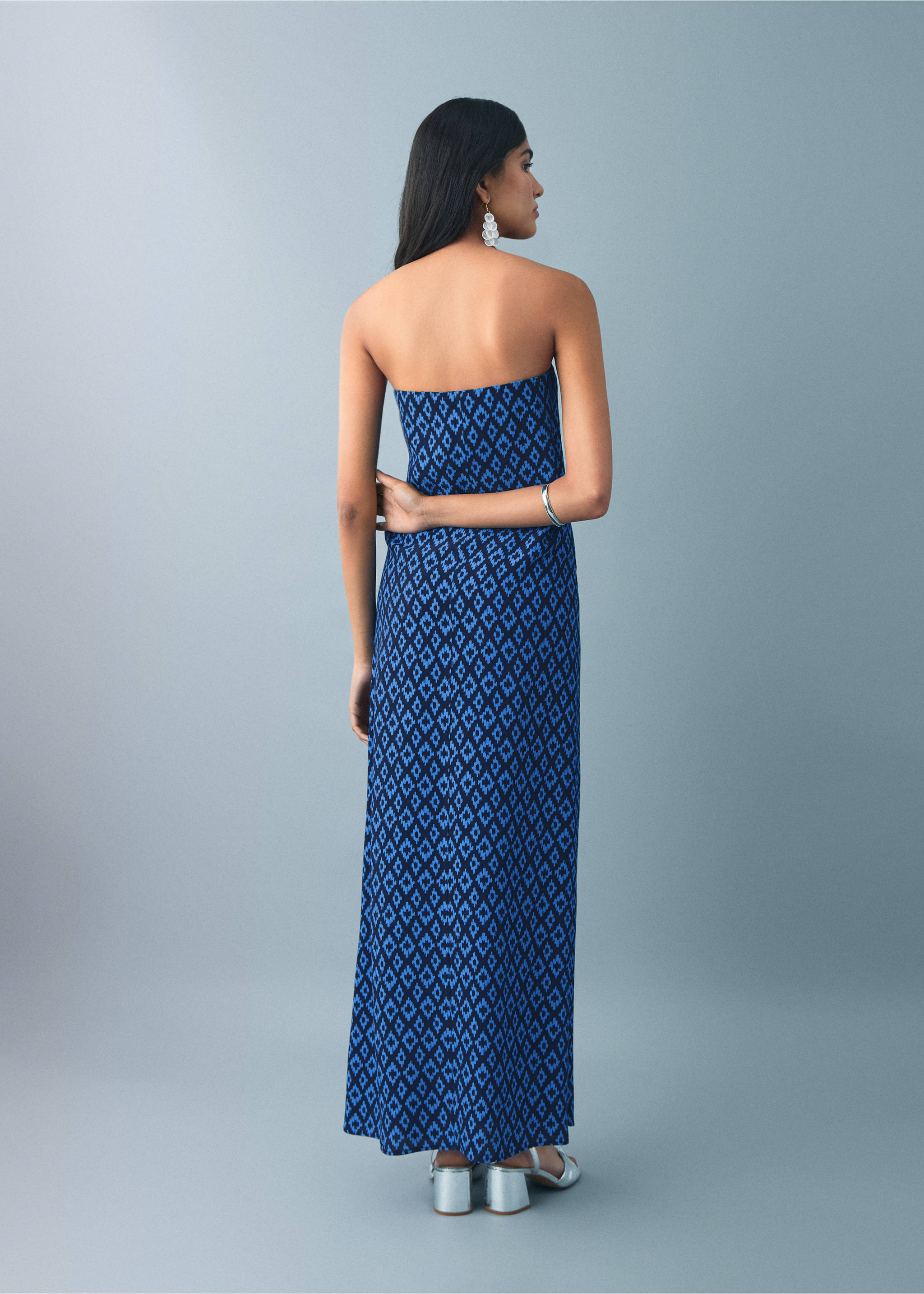Flowy printed dress - Details of the article 1, Navy. Ref: 17051289-00.