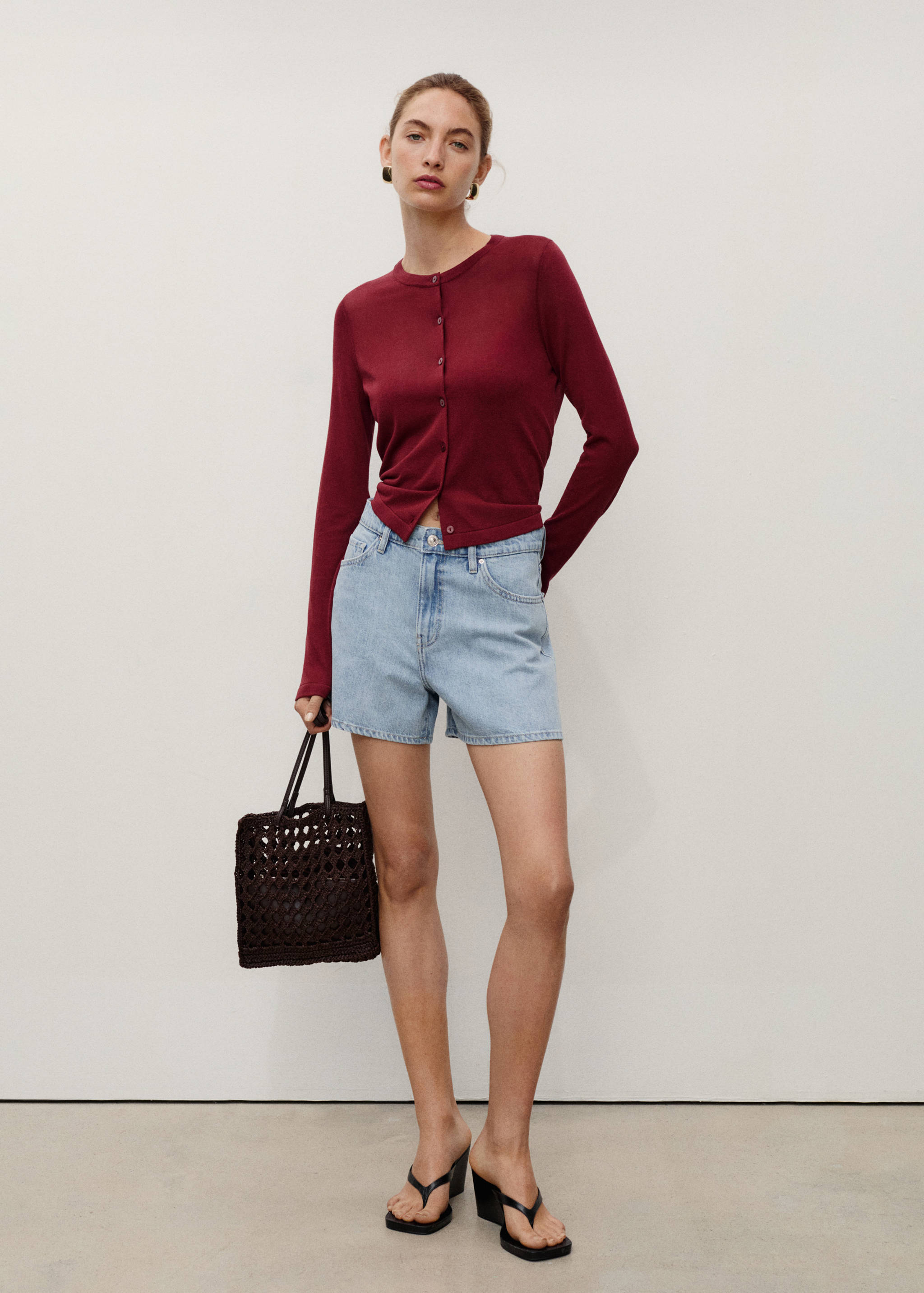 High-waisted straight-fit denim shorts - General plane