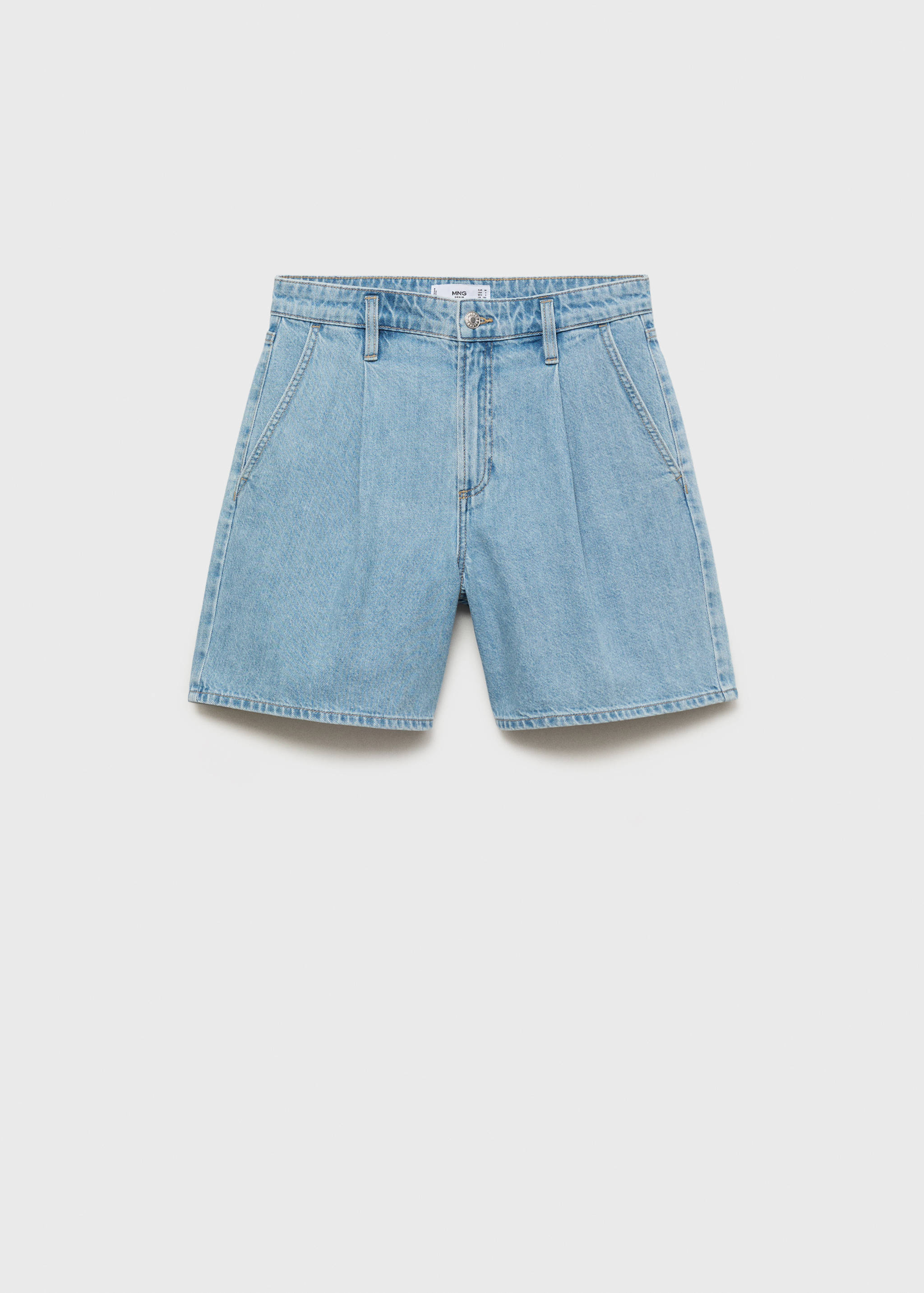 Mid-rise denim bermuda shorts with pleats - Article without model