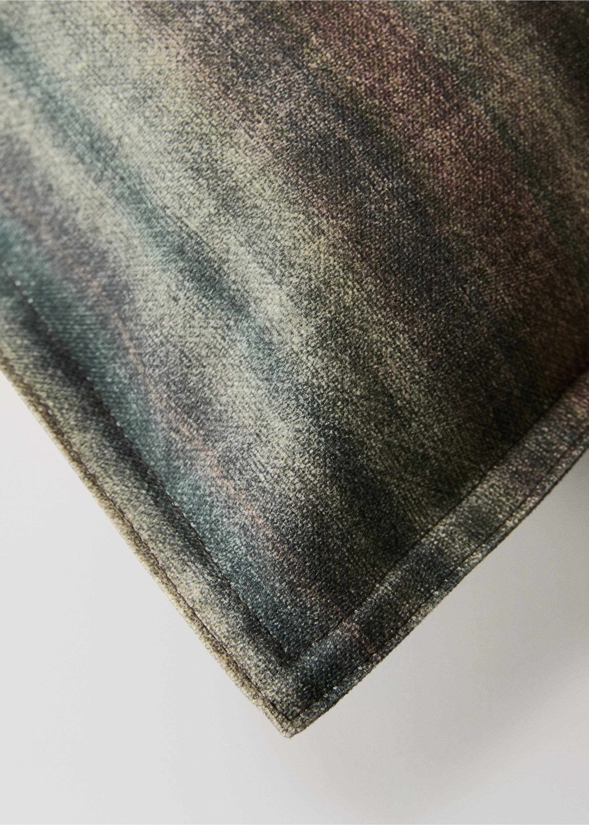 Cushion cover with a muted abstract print and a stitched flange border., Ink Blue. Ref: 17051590-00.