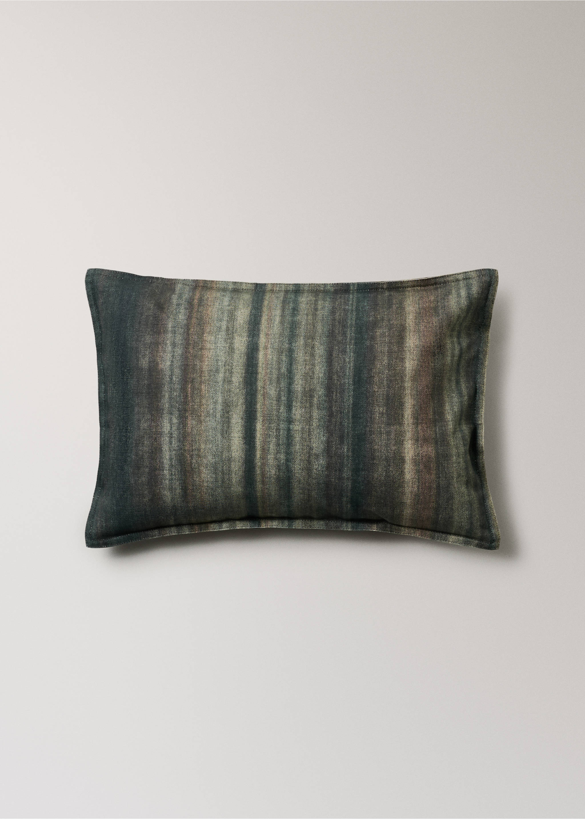 Rectangular cushion cover with a muted vertical striped pattern in dark green and brown., Ink Blue. Ref: 17051590-00.