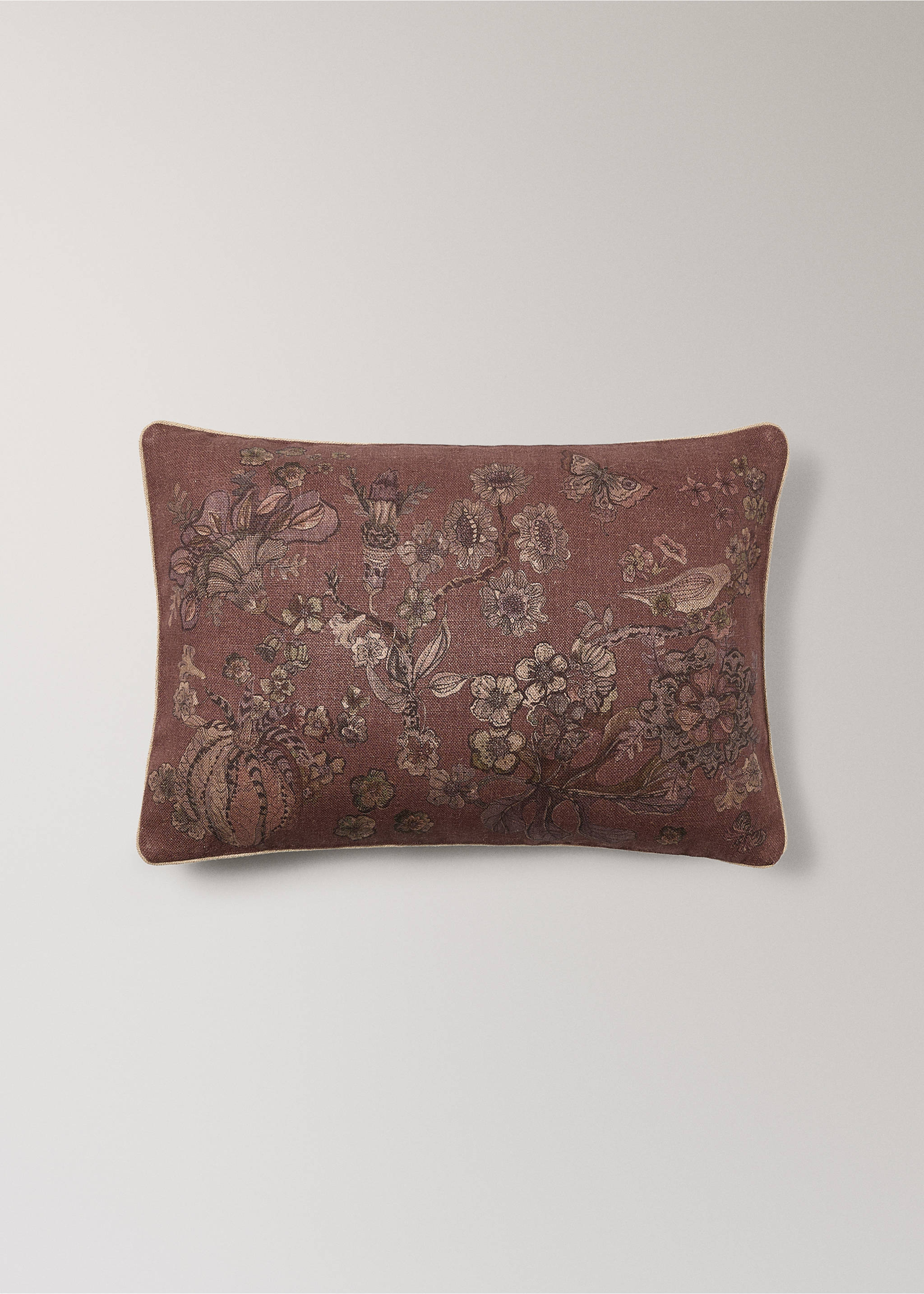 Lněný povlak na polštářek s květinovým vzorem 40x60 cm - Zboží bez modelu, Švestka. Ref: 17051591-00.