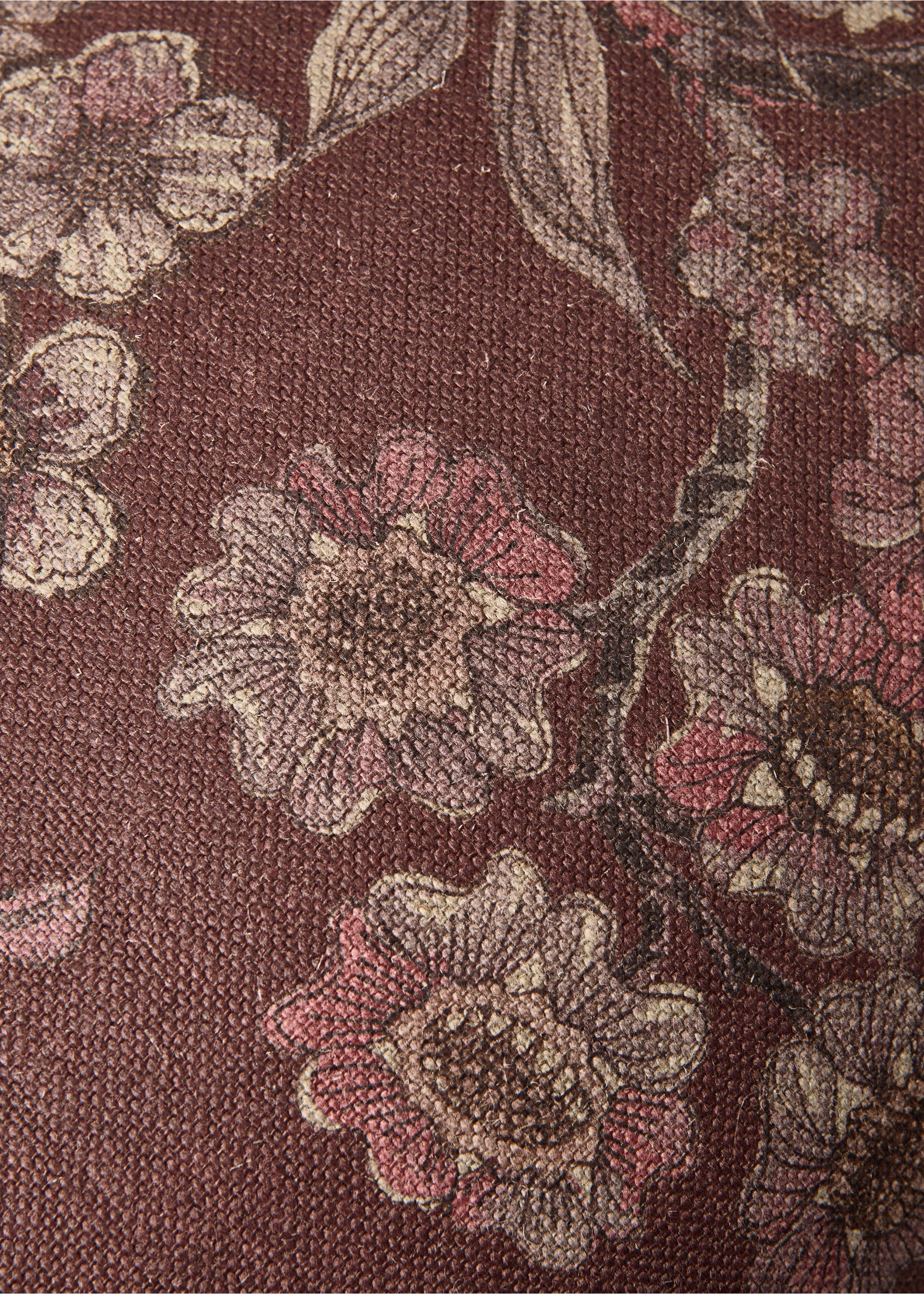 Linen floral-print cushion cover 40x60 cm - Details of the article 3, Russet. Ref: 17051591-00.