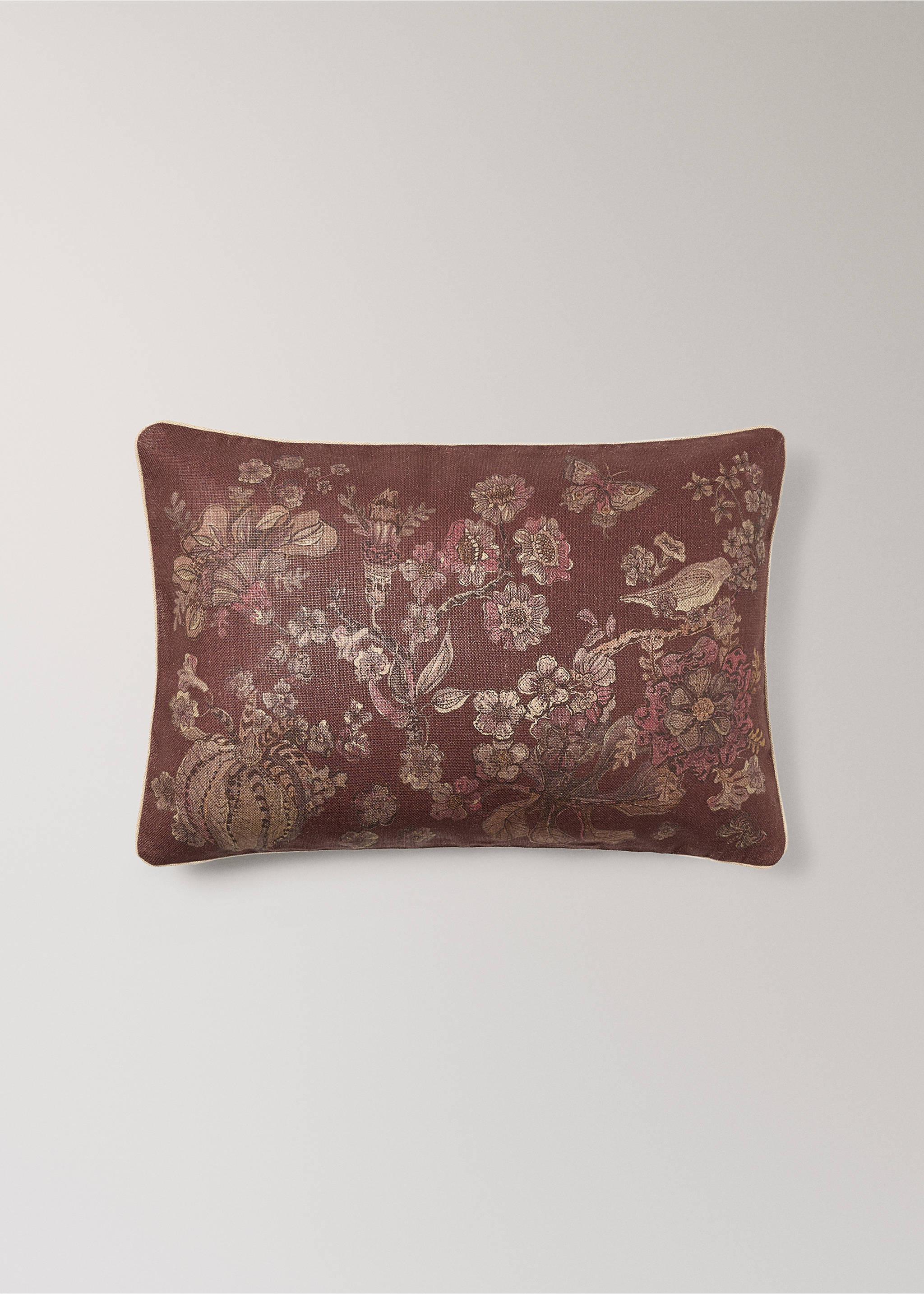 Linen floral-print cushion cover 40x60 cm - Article without model, Russet. Ref: 17051591-00.