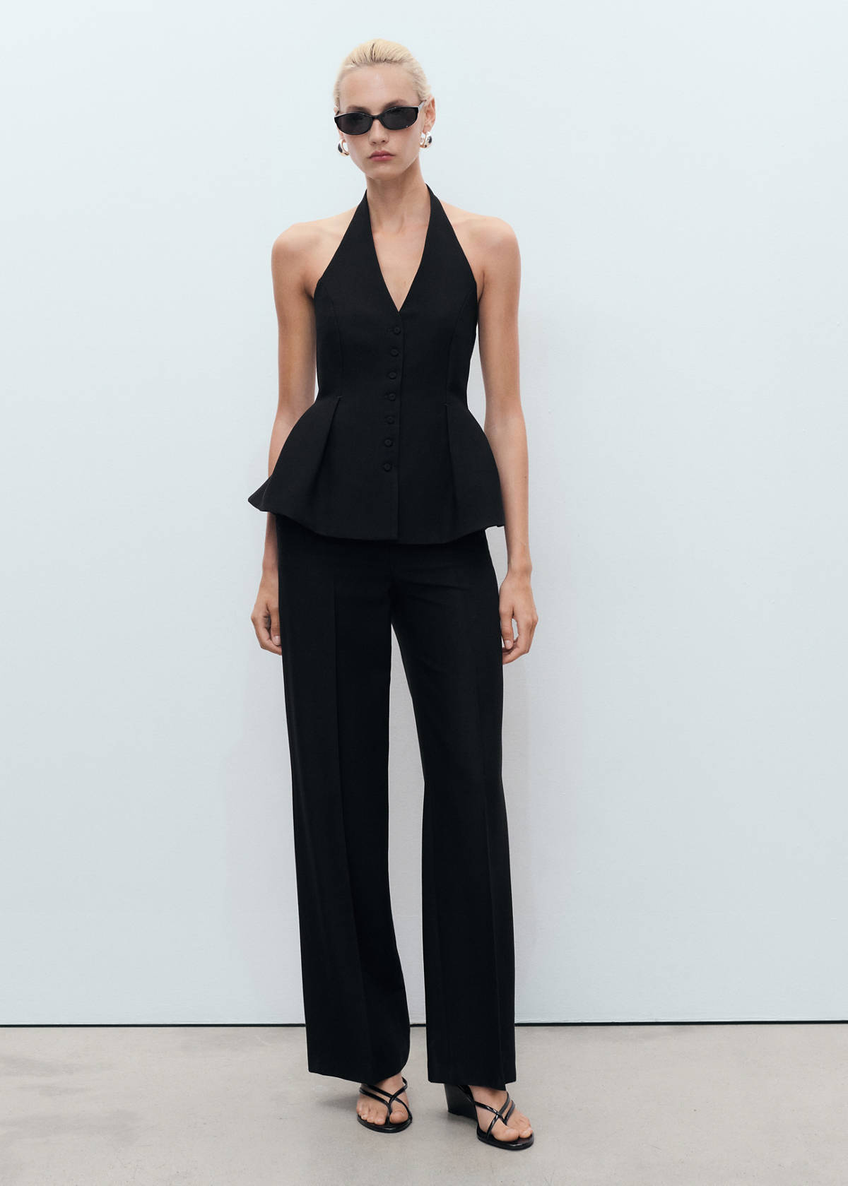 Halter-neck peplum waistcoat