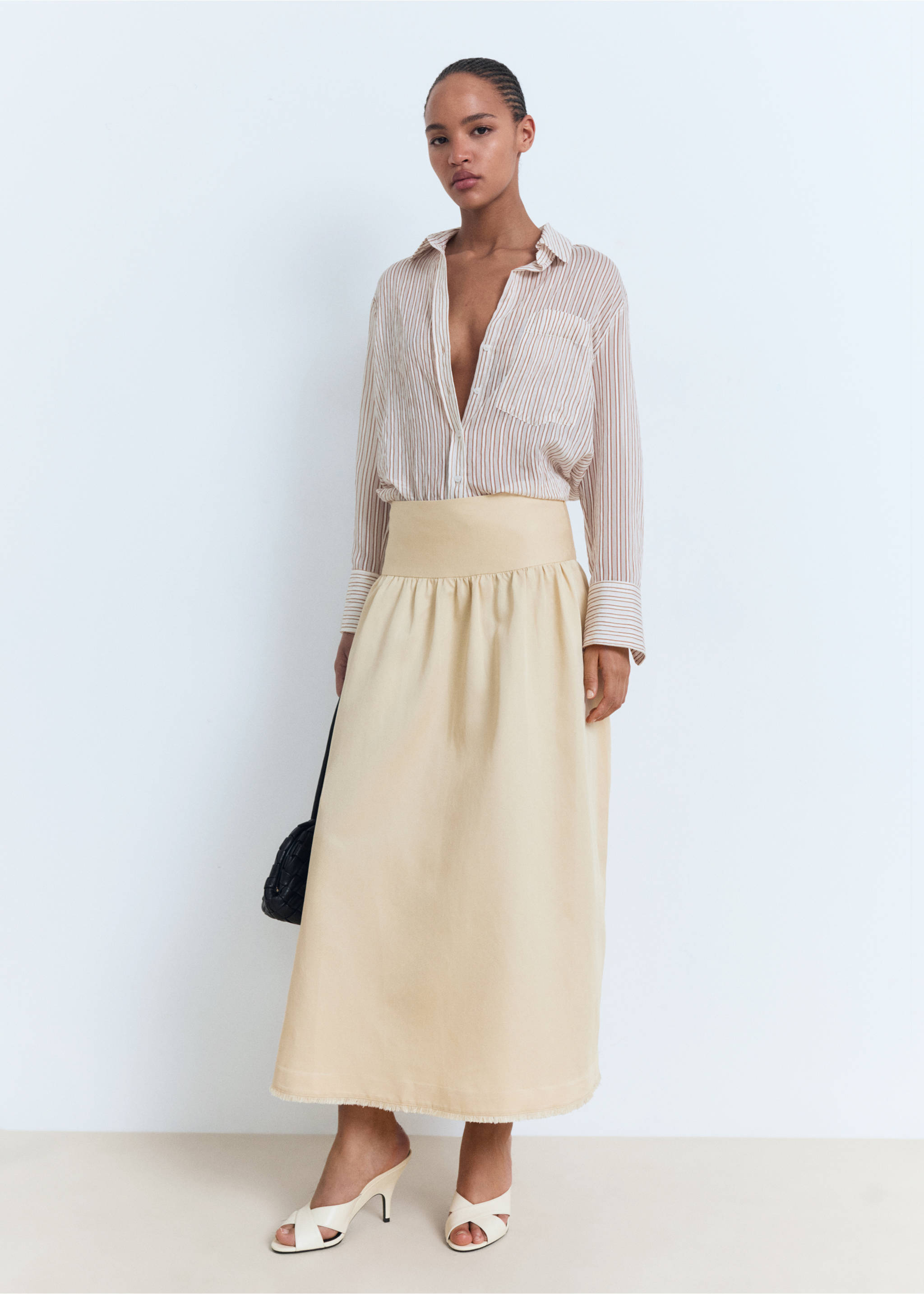 Midi-skirt with frayed ends - General plane, Pastel Yellow. Ref: 17052537-00.