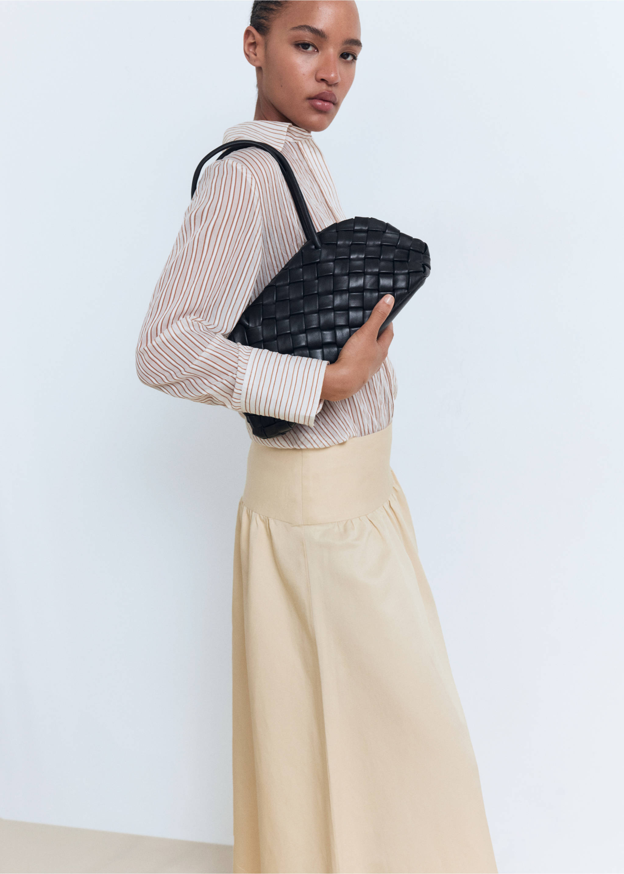 Midi-skirt with frayed ends - Medium plane, Pastel Yellow. Ref: 17052537-00.