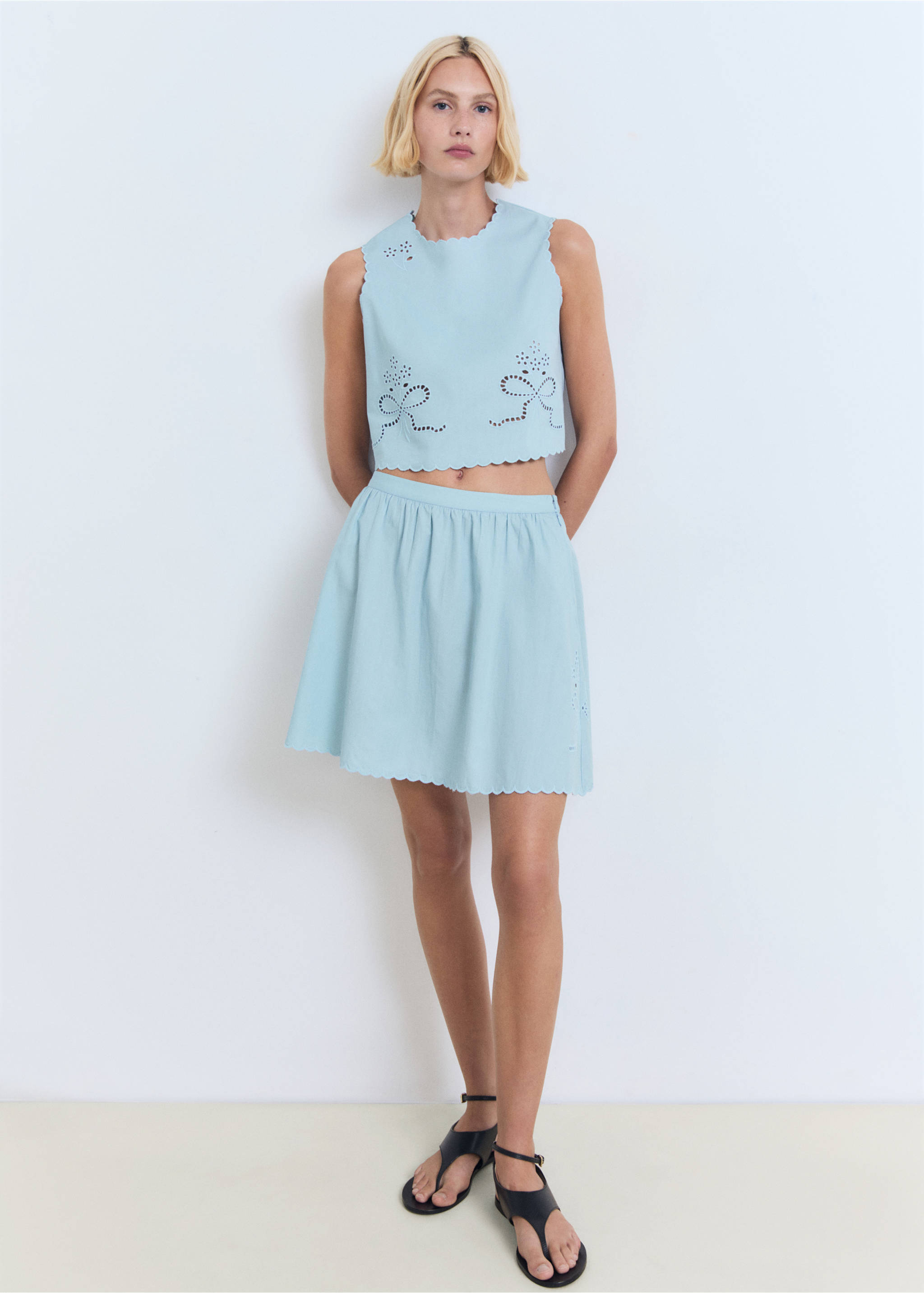 Embroidered skirt with scalloped hem - General plane, Sky Blue. Ref: 17052538-00.