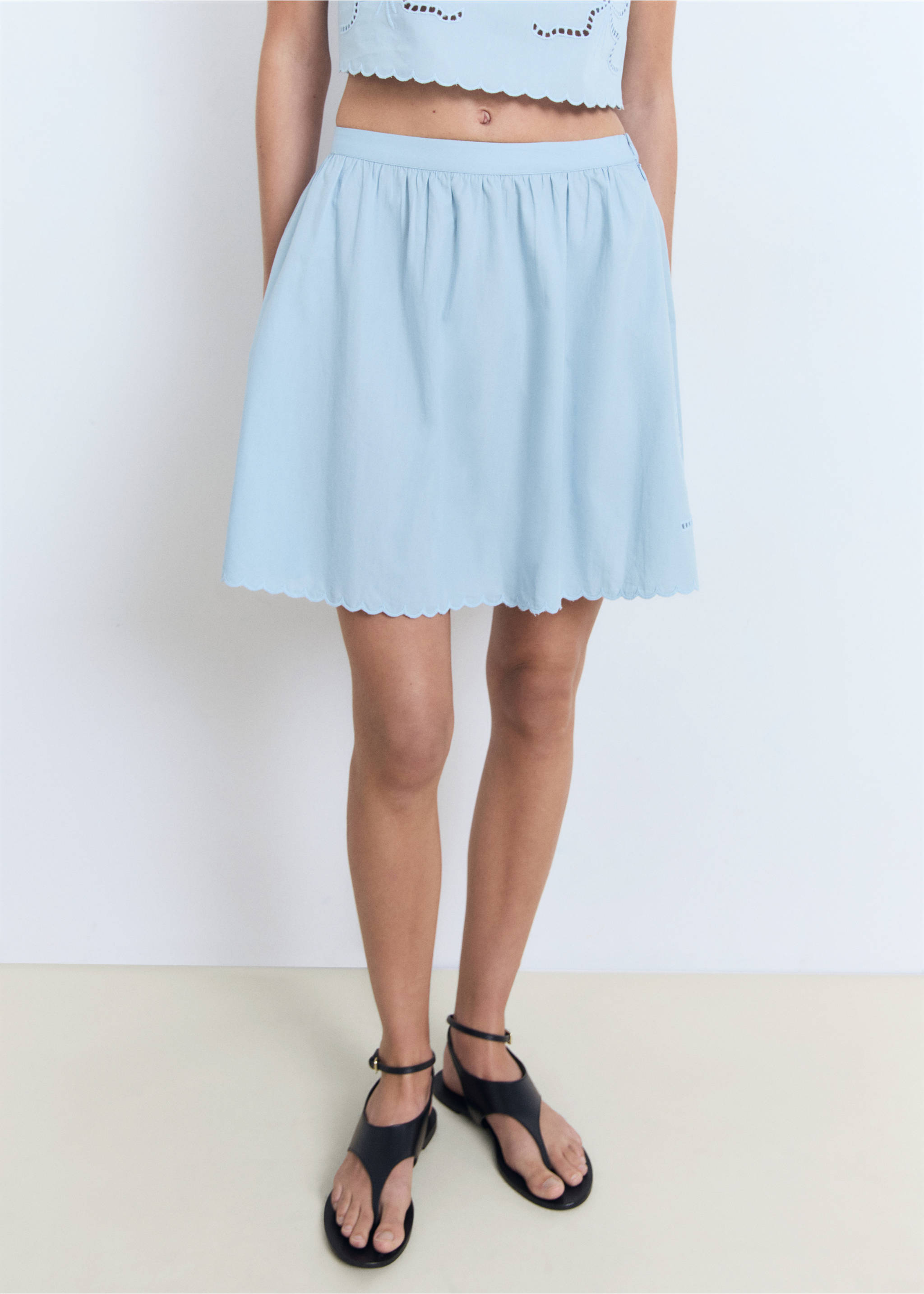 Embroidered skirt with scalloped hem - Medium plane, Sky Blue. Ref: 17052538-00.
