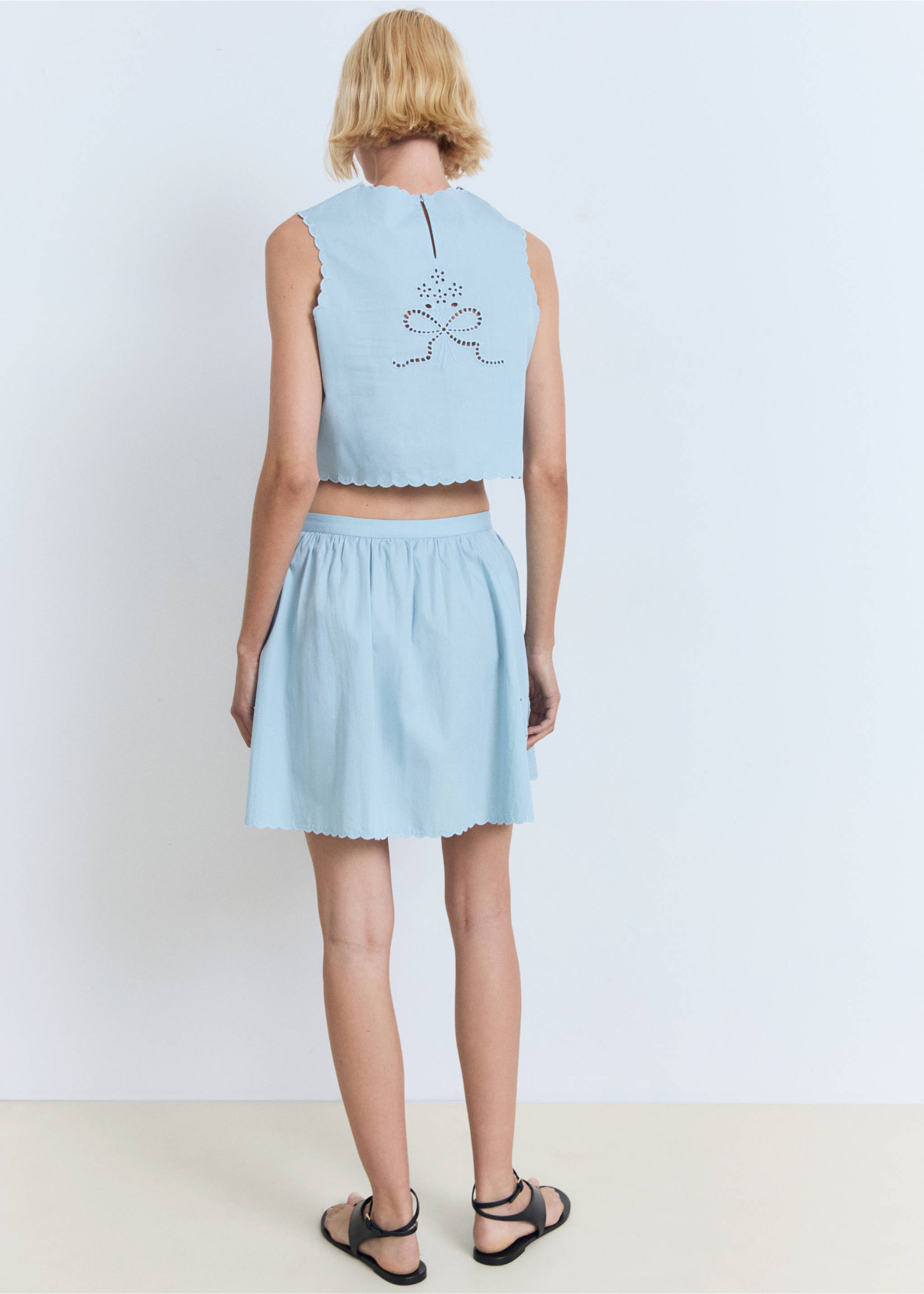 Embroidered skirt with scalloped hem - Reverse of the article, Sky Blue. Ref: 17052538-00.