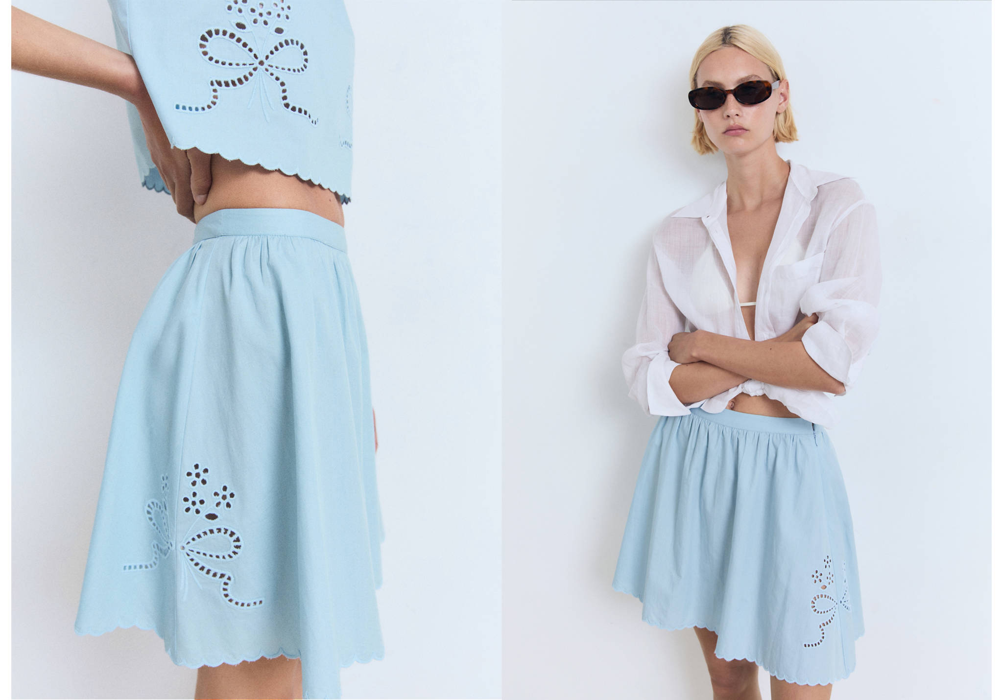 Embroidered skirt with scalloped hem - Panoramic plane