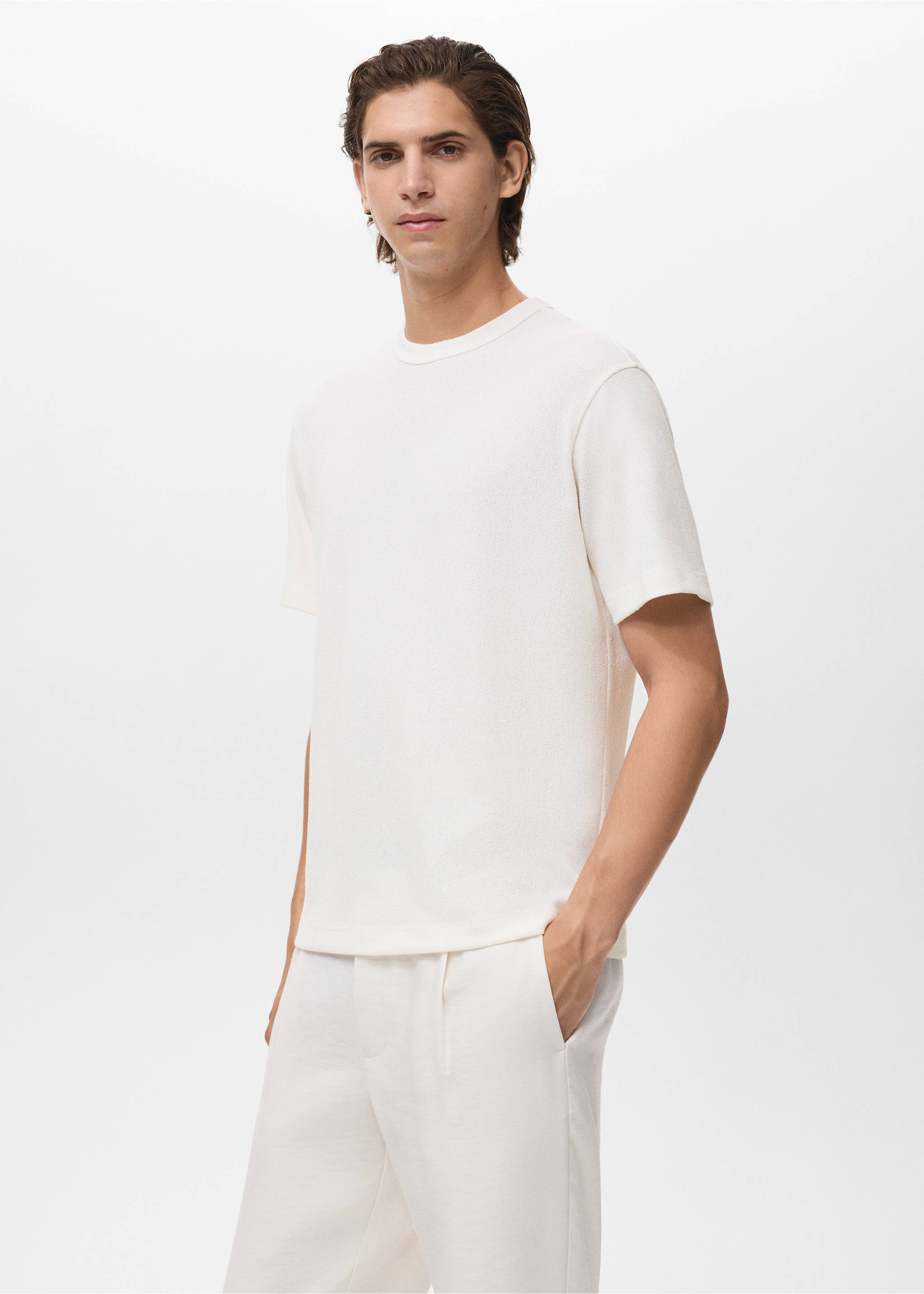 Fine-knit T-shirt - Details of the article 2, Off White. Ref: 17052899-00.