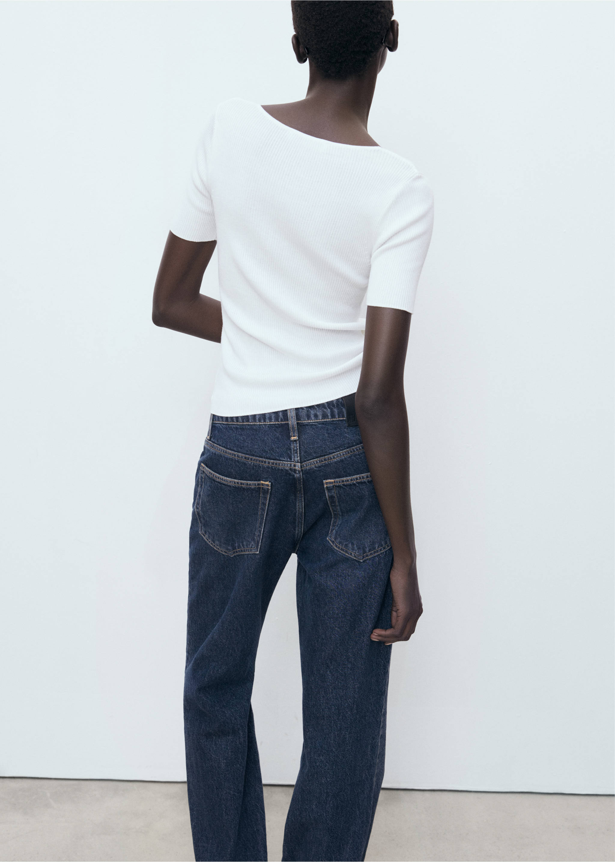 Mixed ribbed sweater - Reverse of the article, White. Ref: 17052901-00.