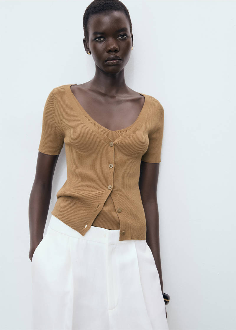 Mixed ribbed sweater - Tobacco Brown
