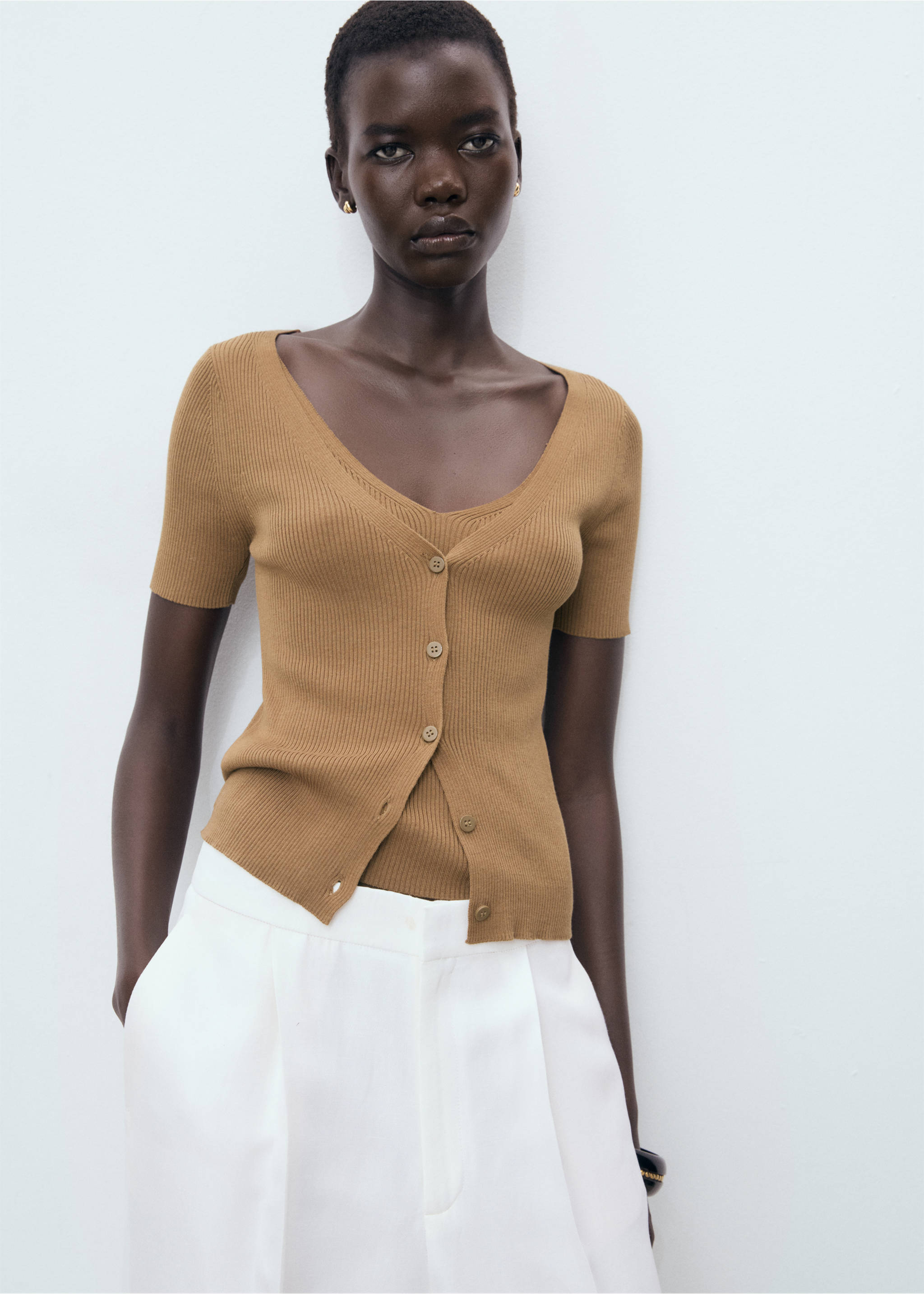 Mixed ribbed sweater - Medium plane, Tobacco Brown. Ref: 17052901-00.