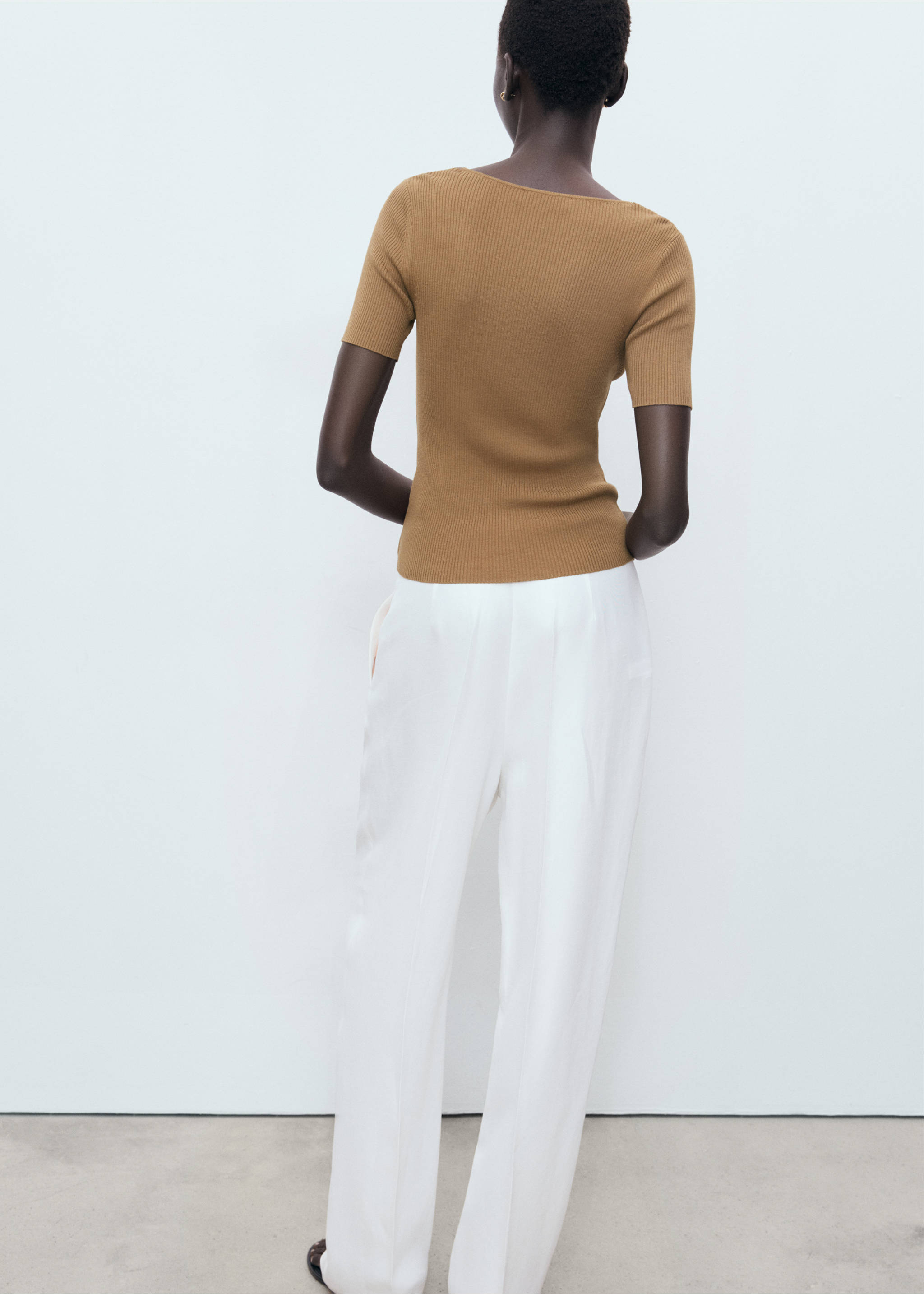 Mixed ribbed sweater - Reverse of the article, Tobacco Brown. Ref: 17052901-00.