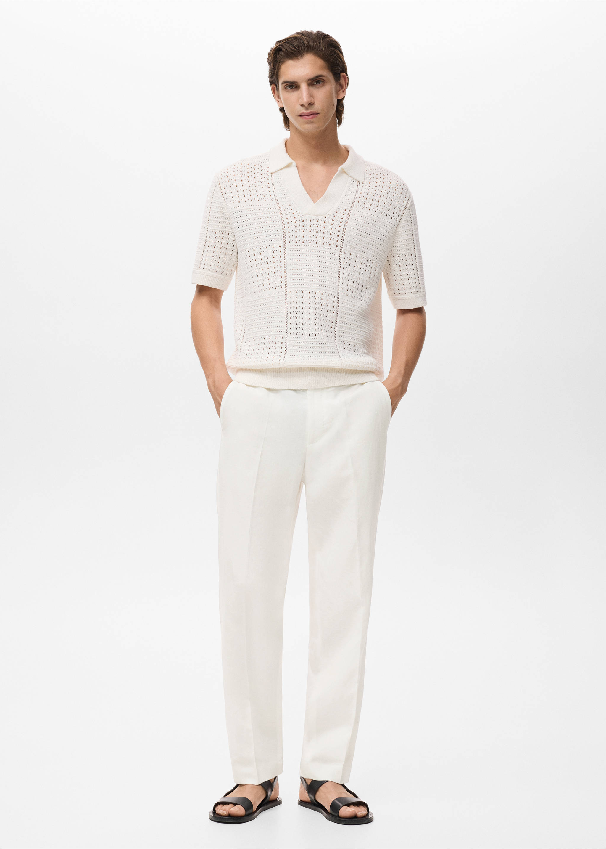 Straight-leg trousers in a linen and lyocell blend - General plane, Off White. Ref: 17052902-00.