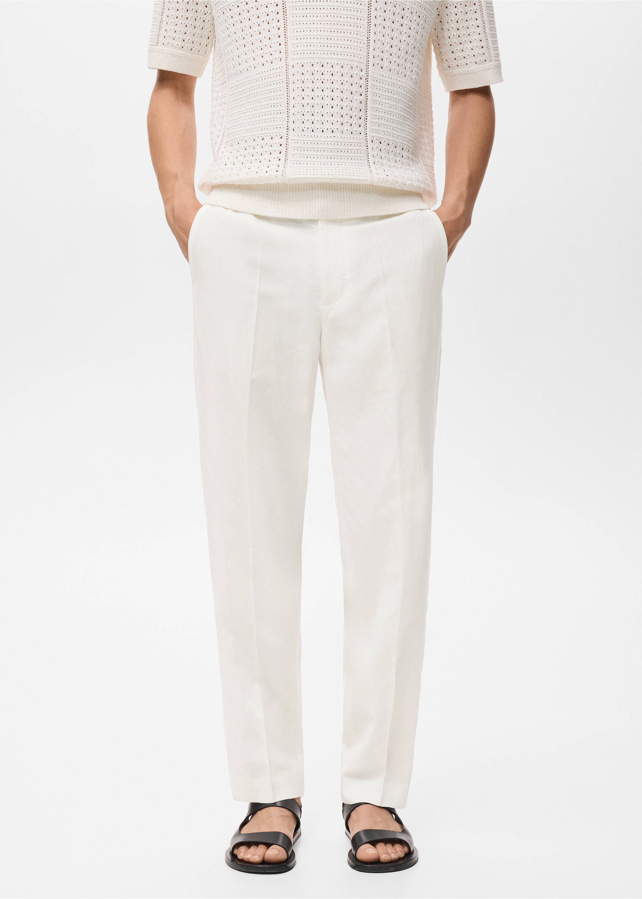 Straight-leg trousers in a linen and lyocell blend - Medium plane, Off White. Ref: 17052902-00.