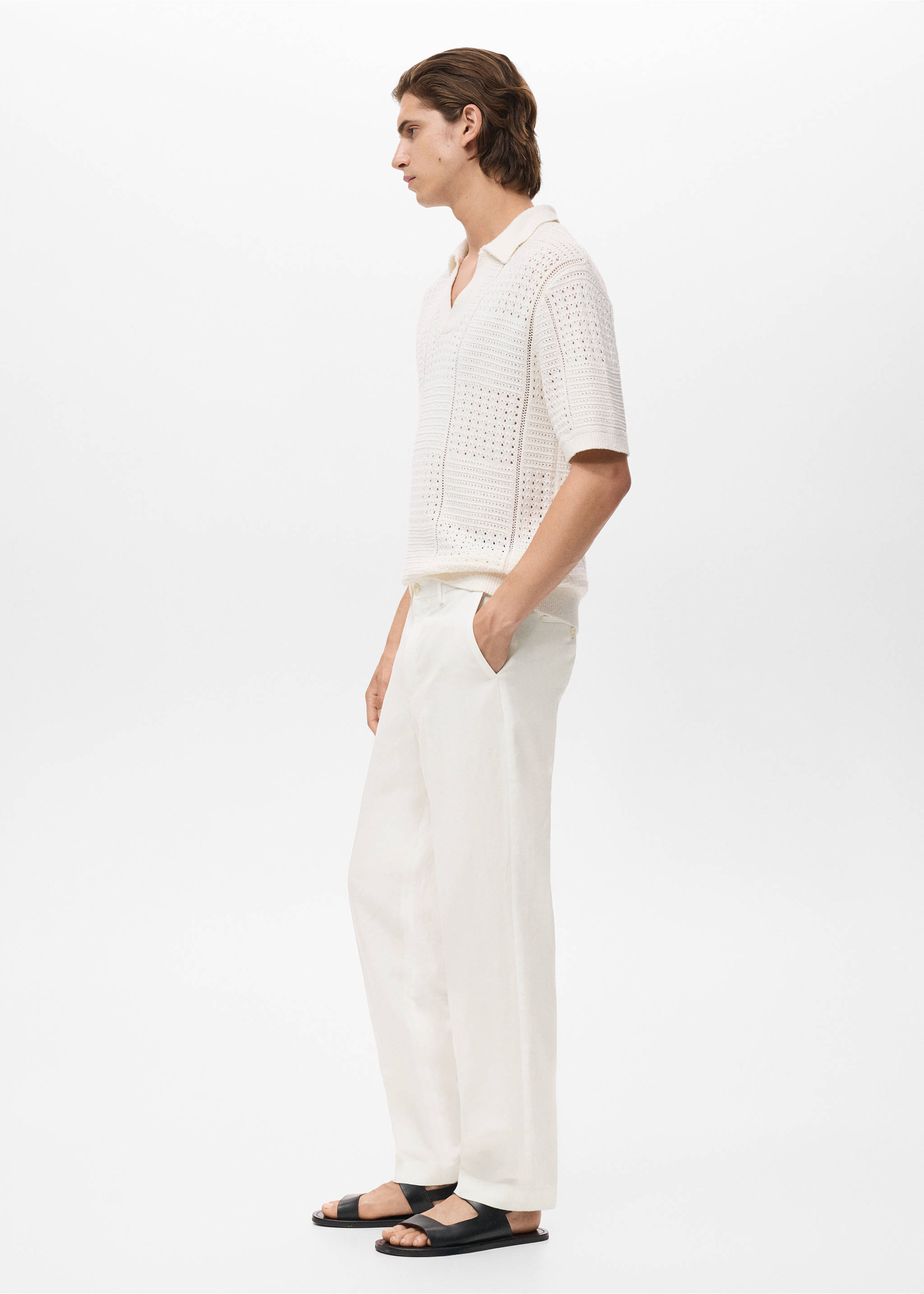 Straight-leg trousers in a linen and lyocell blend - Details of the article 2, Off White. Ref: 17052902-00.