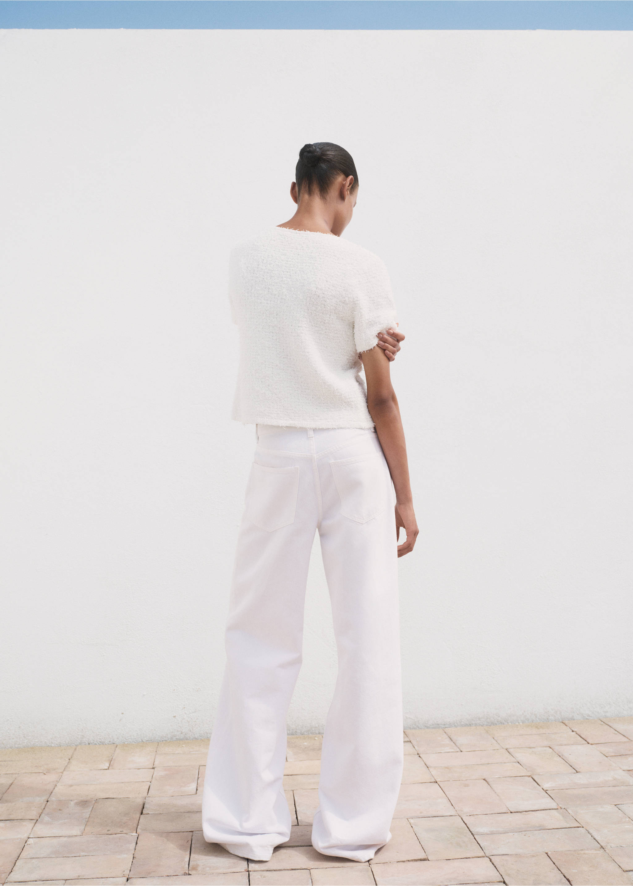 Short-sleeved bouclé cardigan - Reverse of the article, White. Ref: 17052903-00.