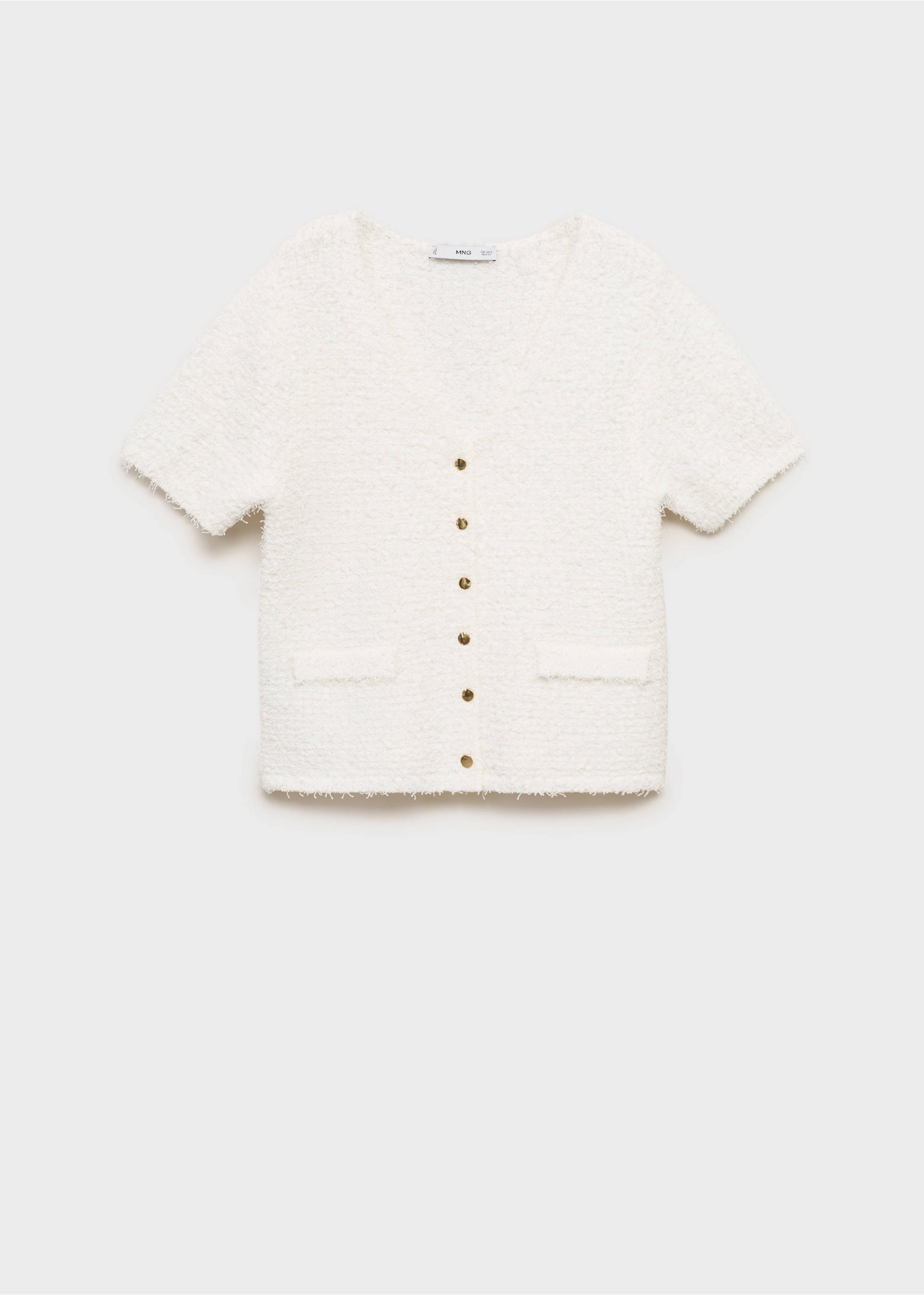 Short-sleeved bouclé cardigan - Article without model, White. Ref: 17052903-00.