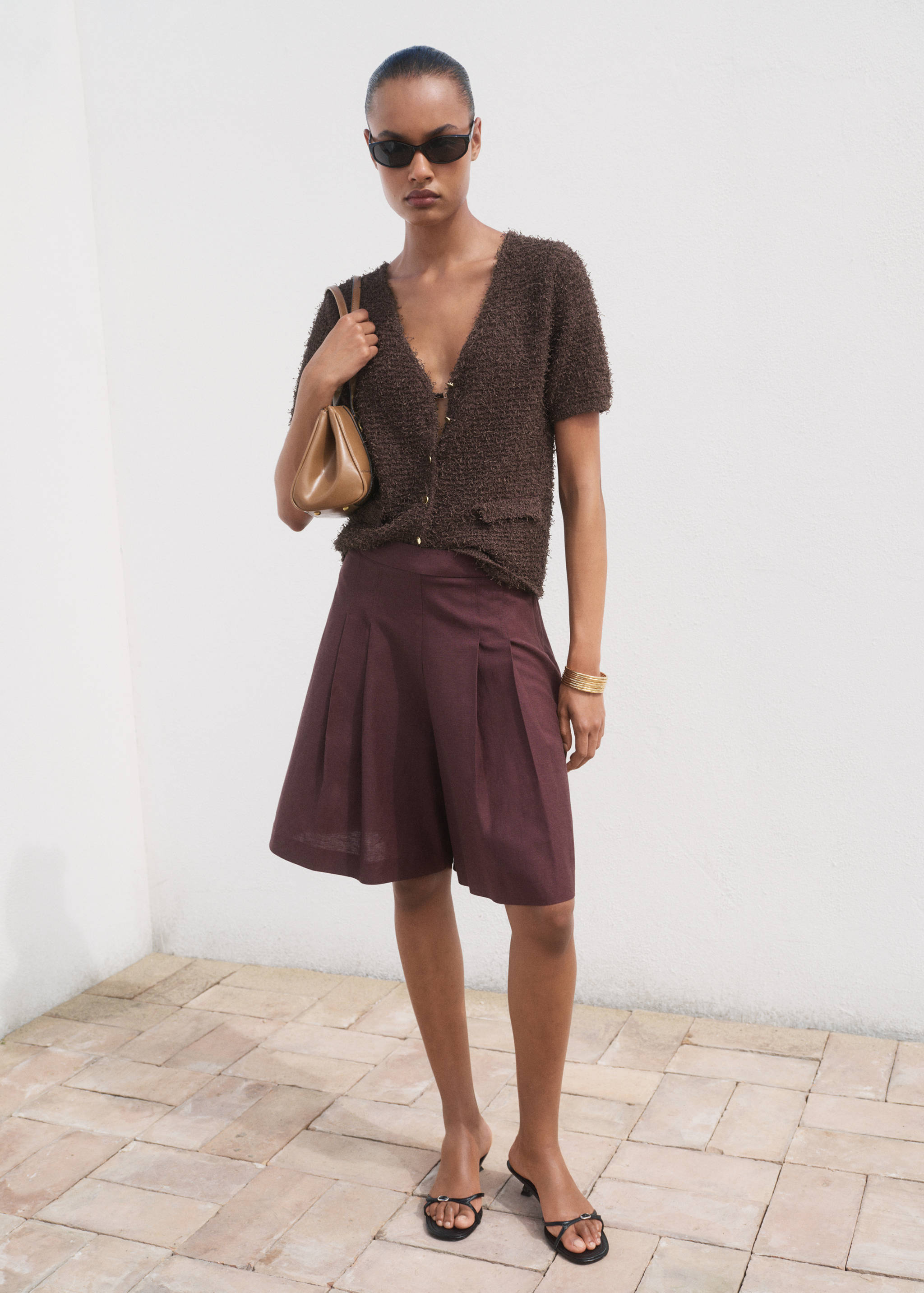 Short-sleeved bouclé cardigan - General plane