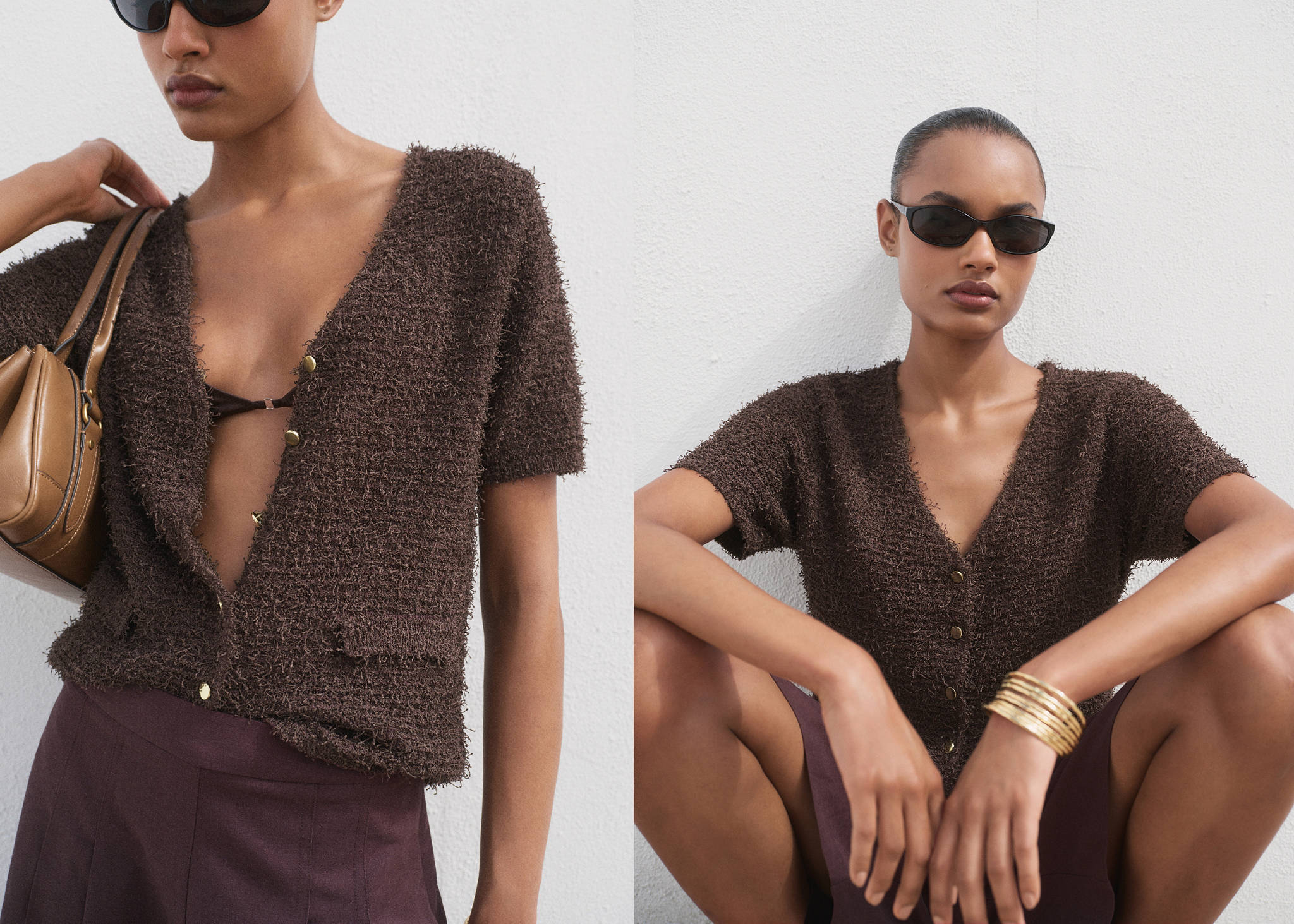 Short-sleeved bouclé cardigan - Panoramic plane