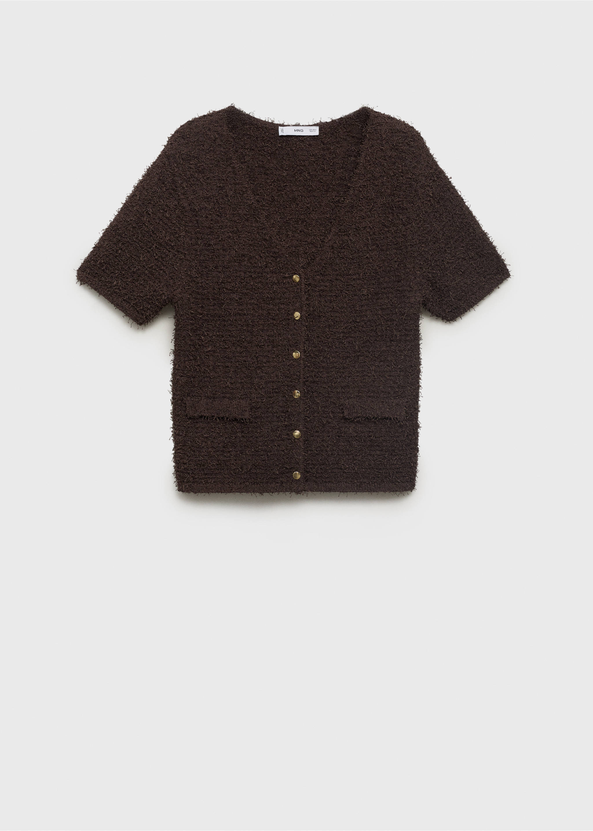 Short-sleeved bouclé cardigan - Article without model, Chocolate. Ref: 17052903-00.