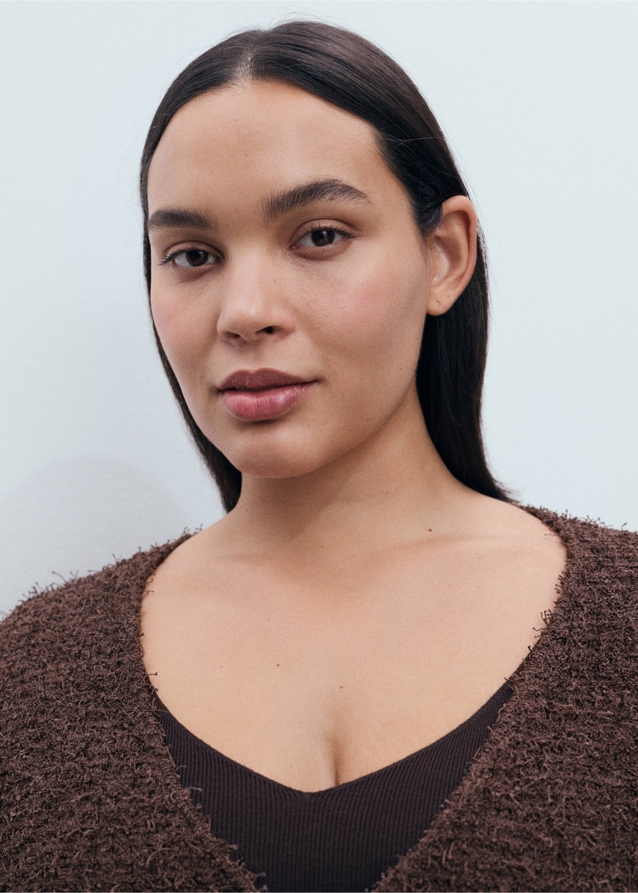 Short-sleeved bouclé cardigan - Details of the article 4, Chocolate. Ref: 17052903-00.