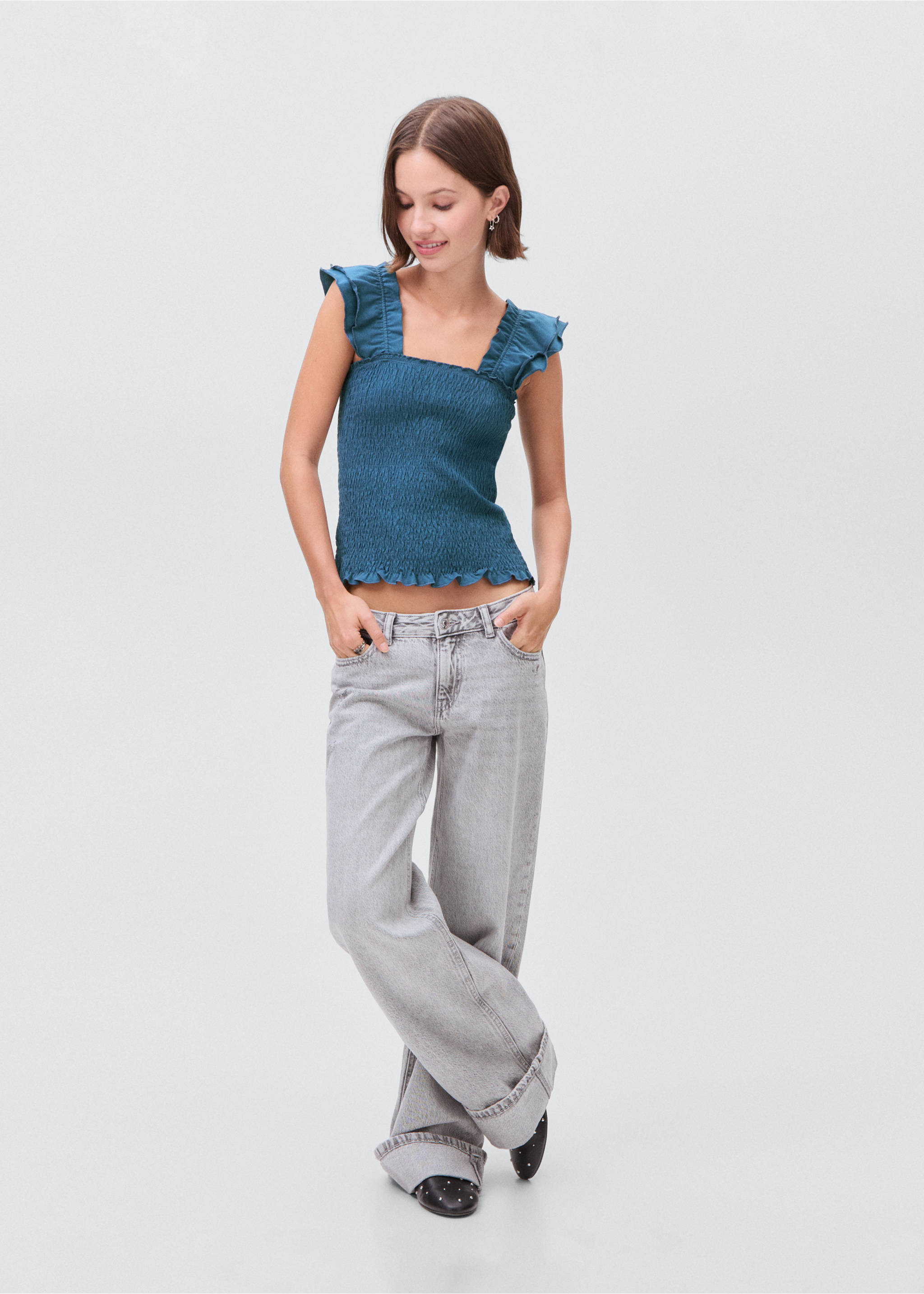 Frilly ruffled top - General plane, Petrol Blue. Ref: 17052906-00.
