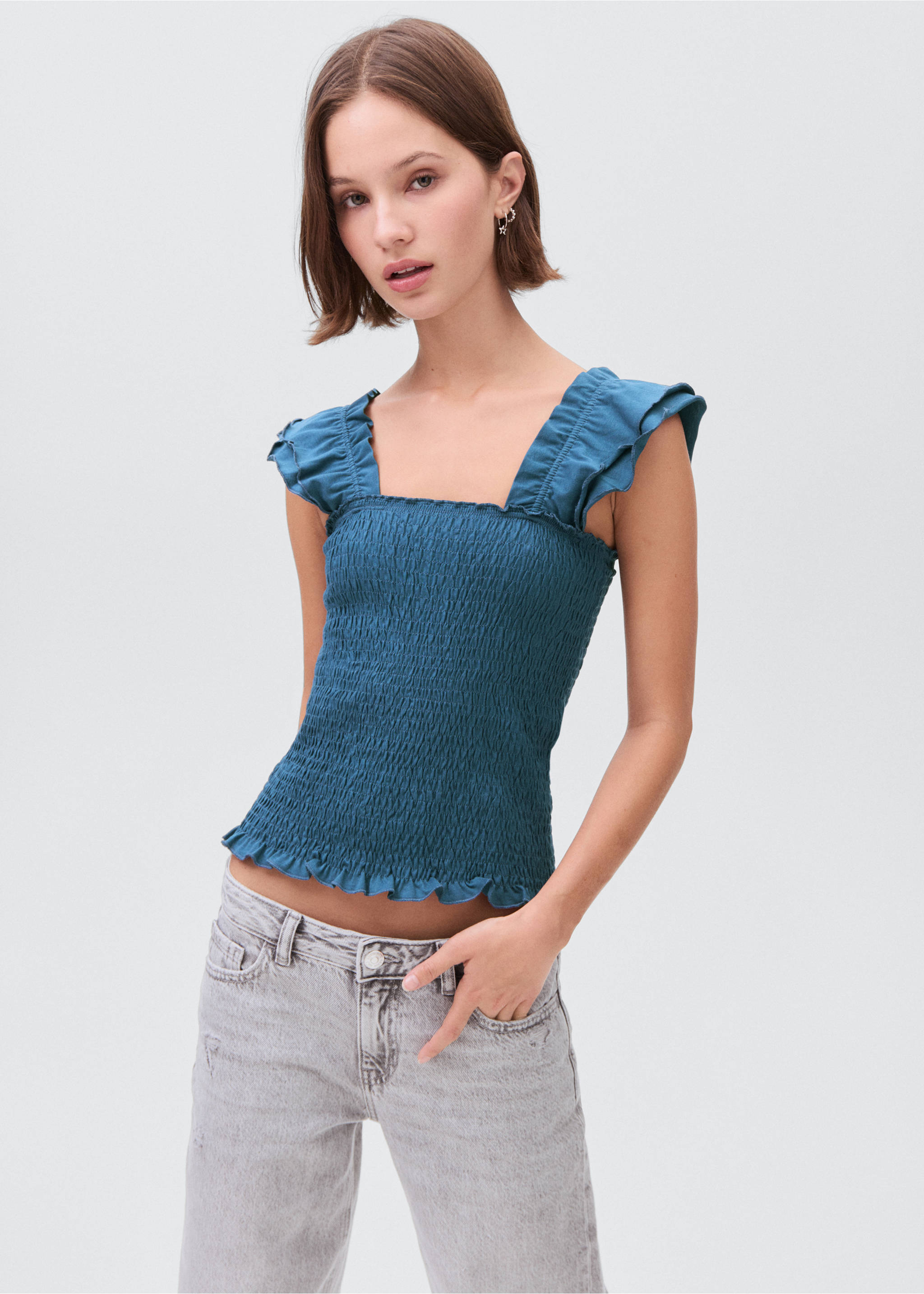 Frilly ruffled top - Medium plane, Petrol Blue. Ref: 17052906-00.