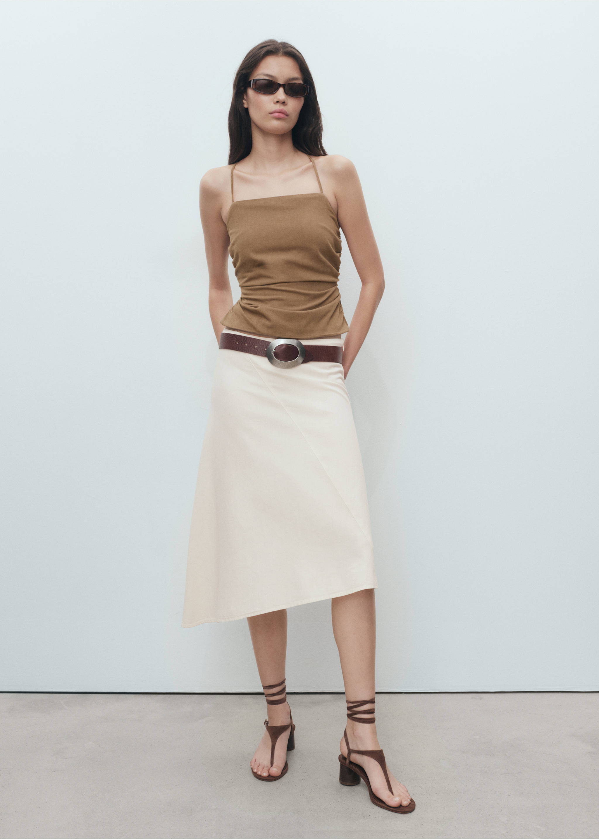 Asymmetrical cotton midi-skirt - General plane, Ecru. Ref: 17052907-00.