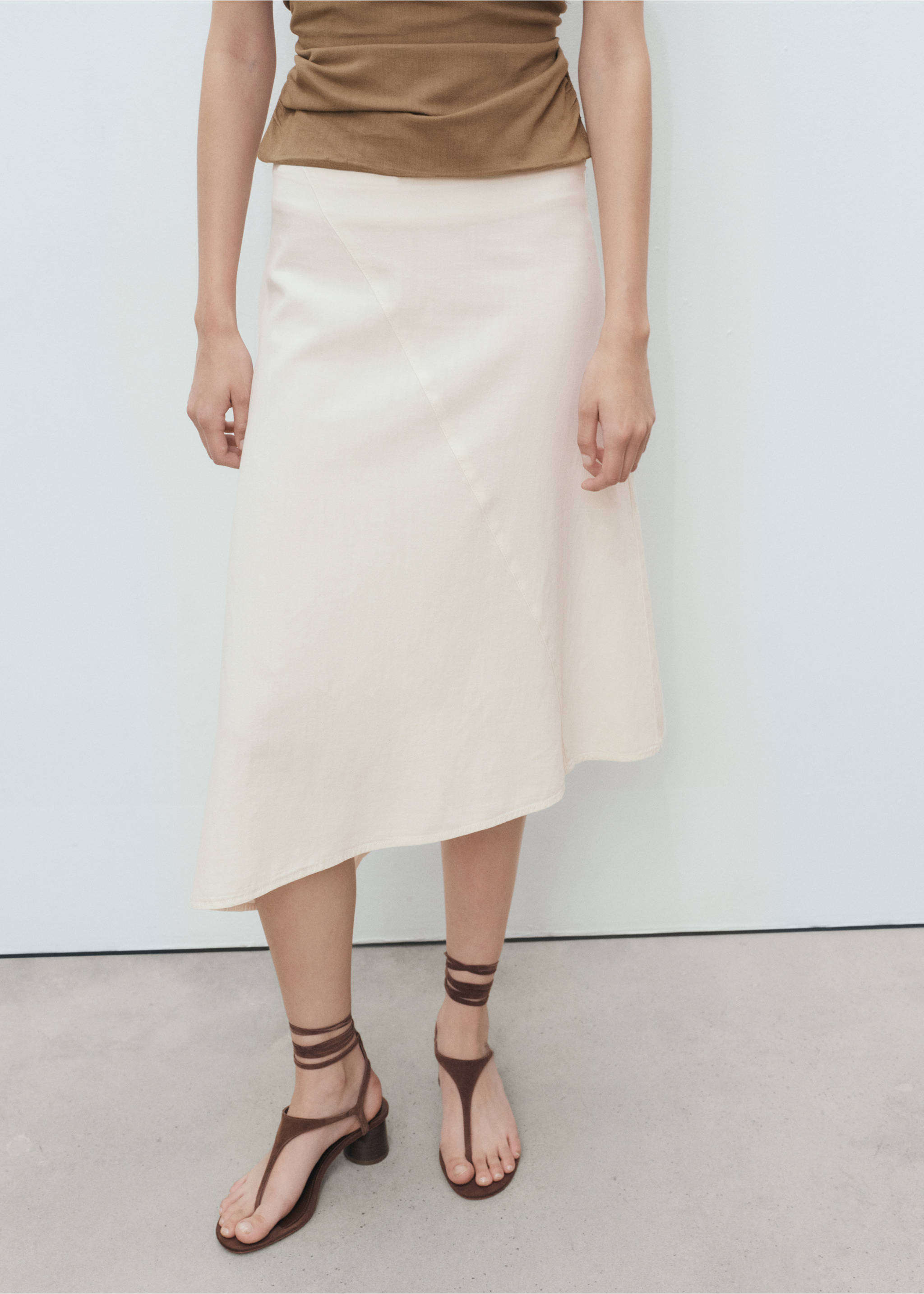 Asymmetrical cotton midi-skirt - Medium plane, Ecru. Ref: 17052907-00.
