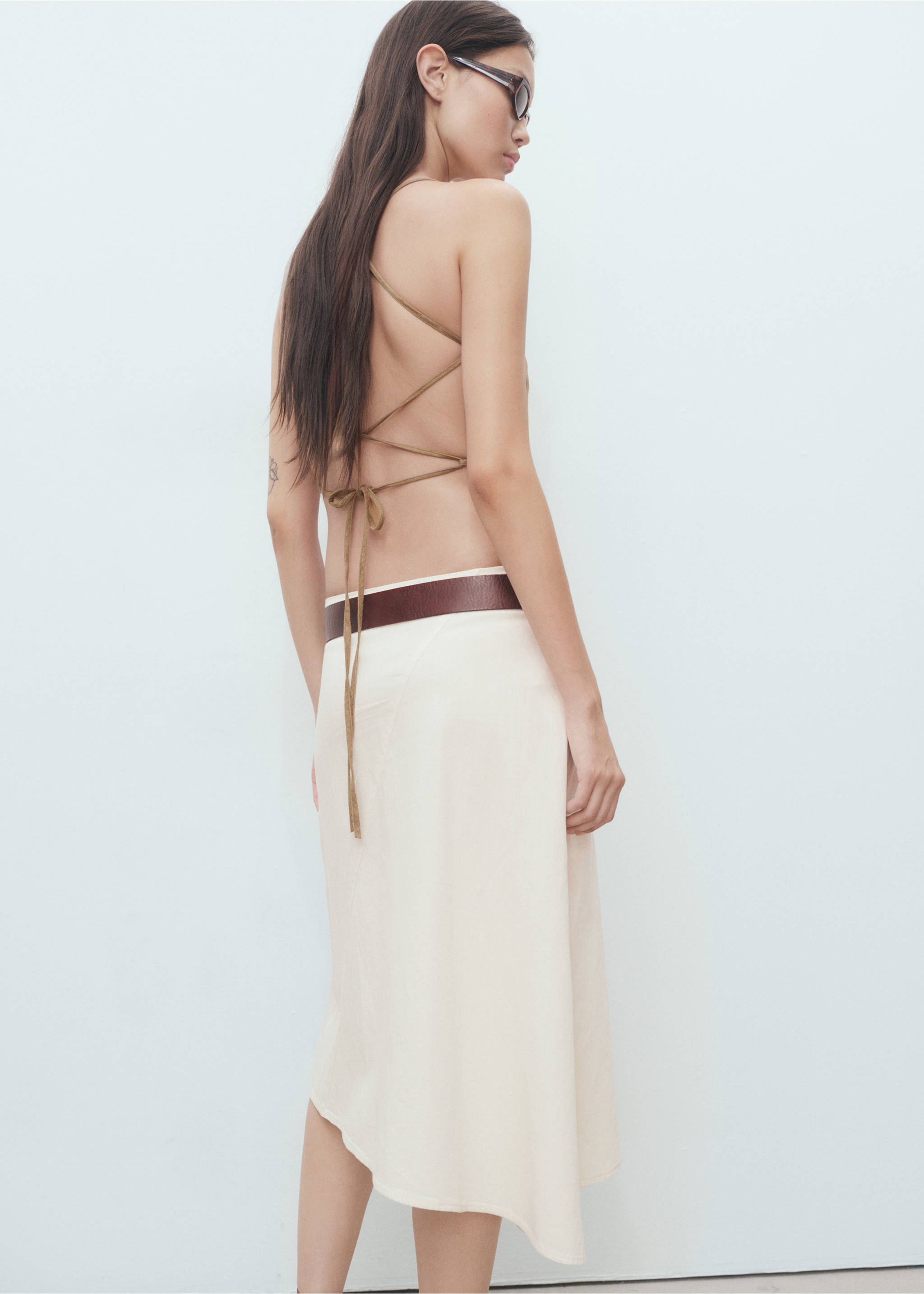 Asymmetrical cotton midi-skirt - Reverse of the article, Ecru. Ref: 17052907-00.