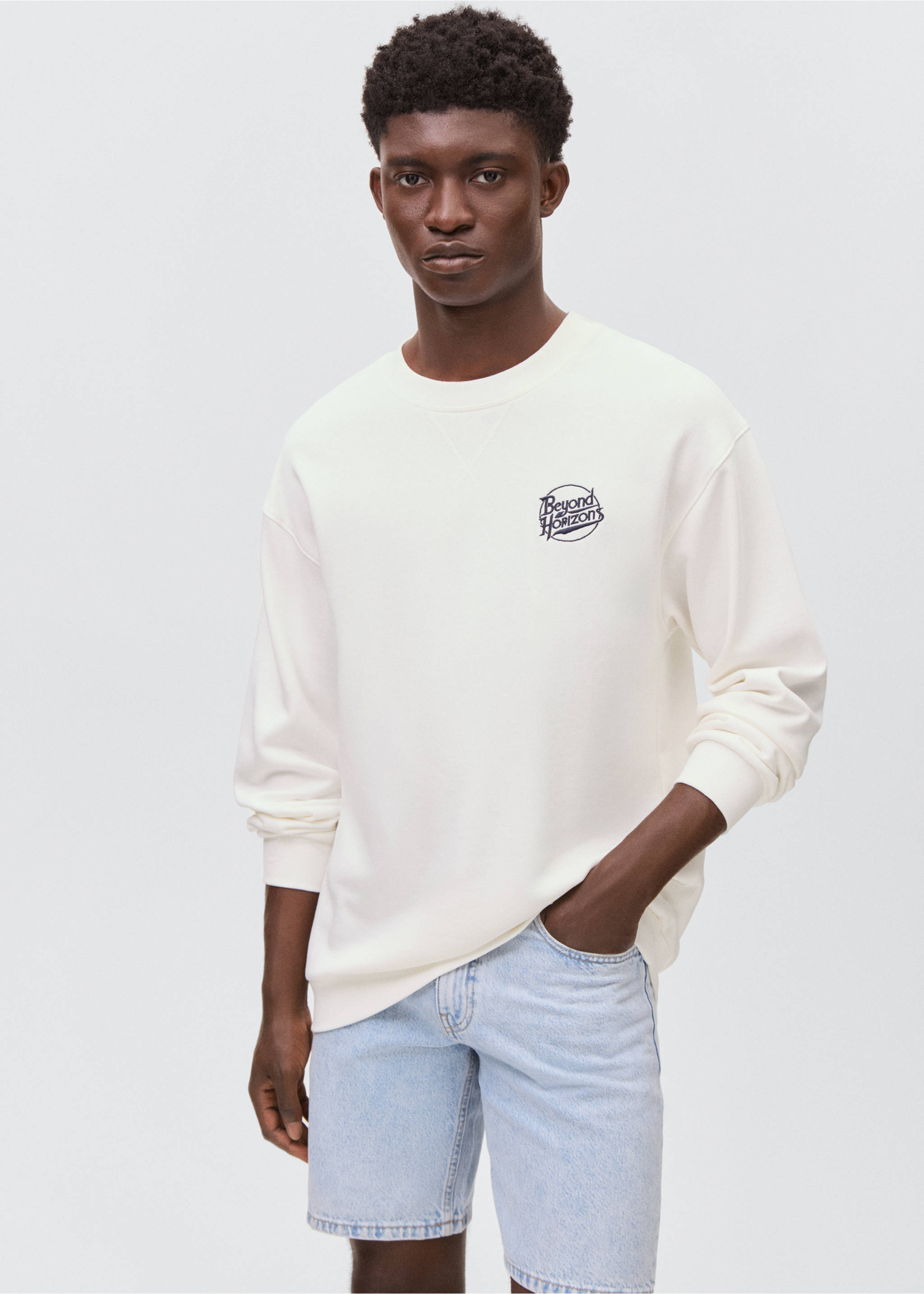 Printed embroidered sweatshirt - Medium plane, Off White. Ref: 17052911-00.
