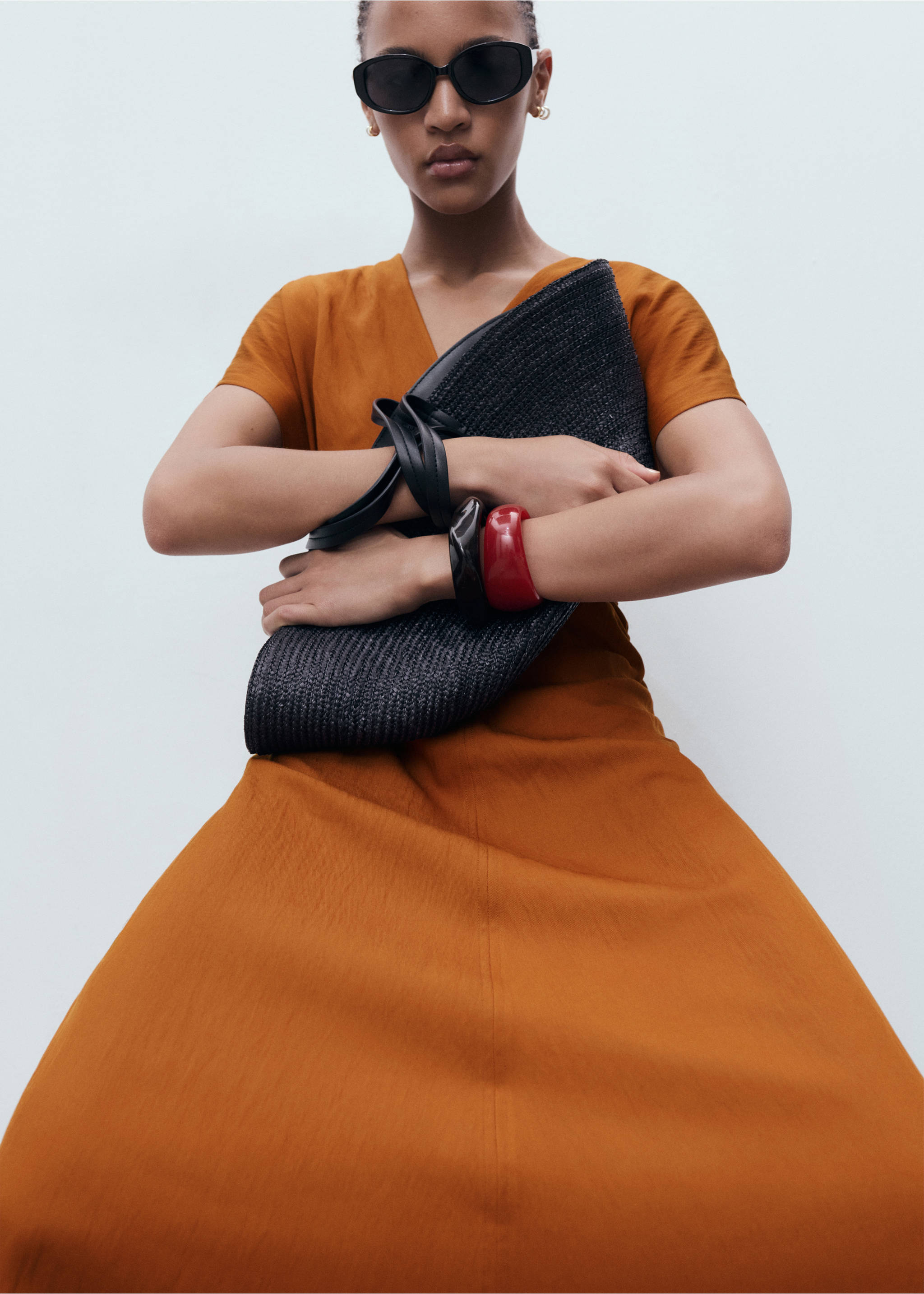 Midi-dress with gathered sides - Medium plane, Brown. Ref: 17052916-00.