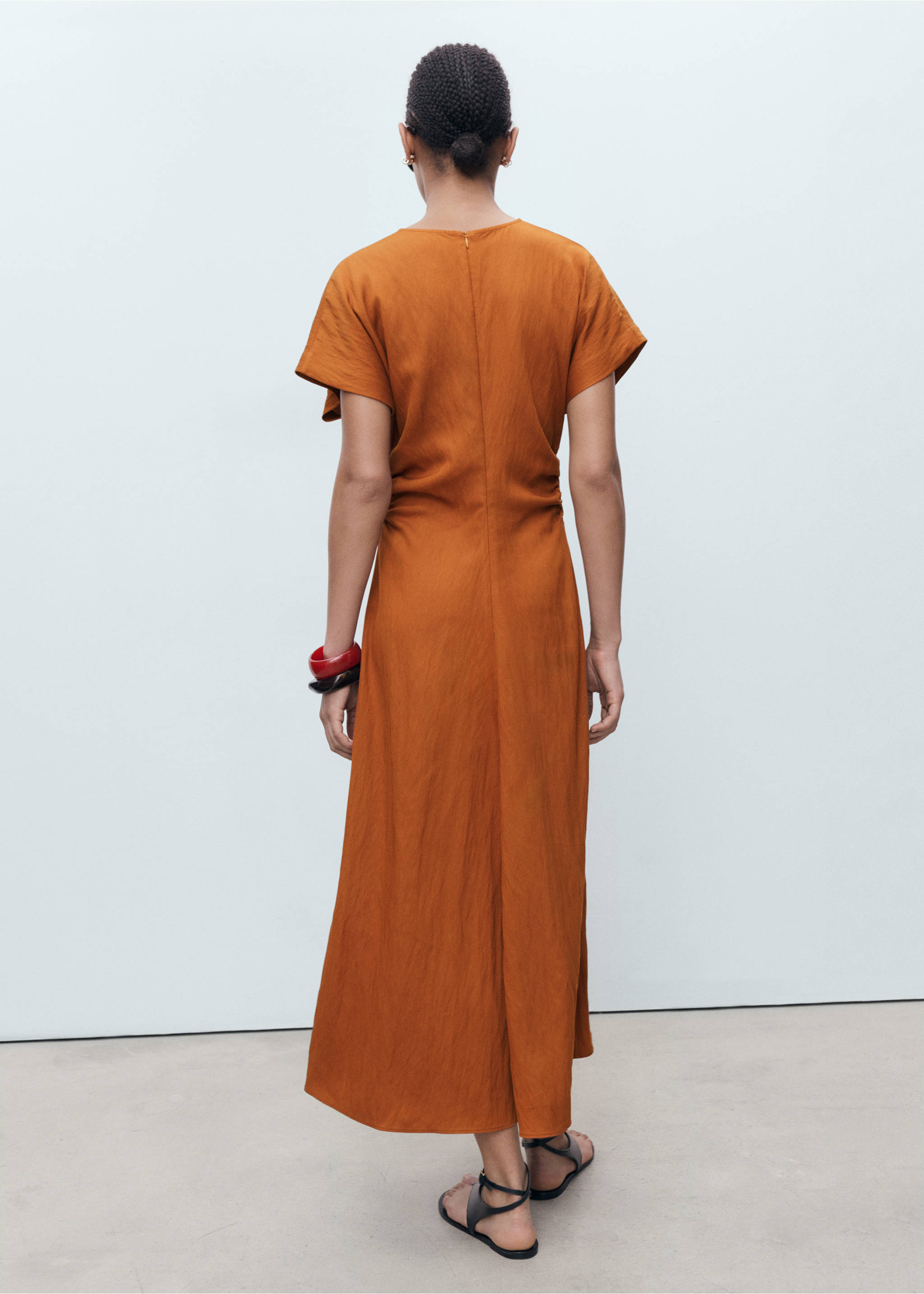 Midi-dress with gathered sides - Reverse of the article, Brown. Ref: 17052916-00.