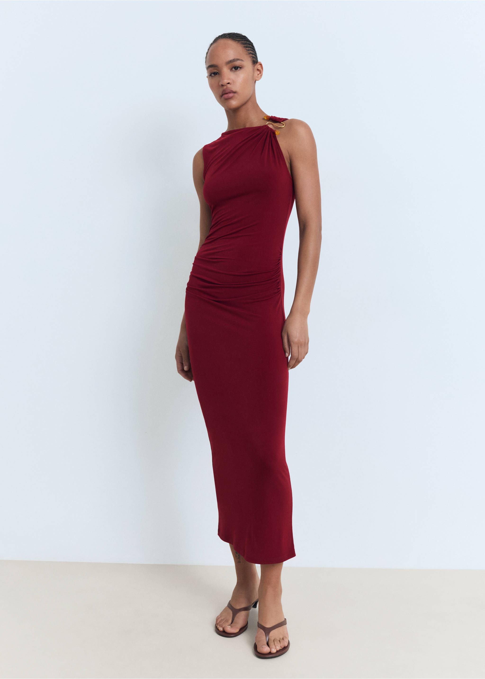 Draped dress with jewel detail - General plane, Burgundy. Ref: 17052928-00.