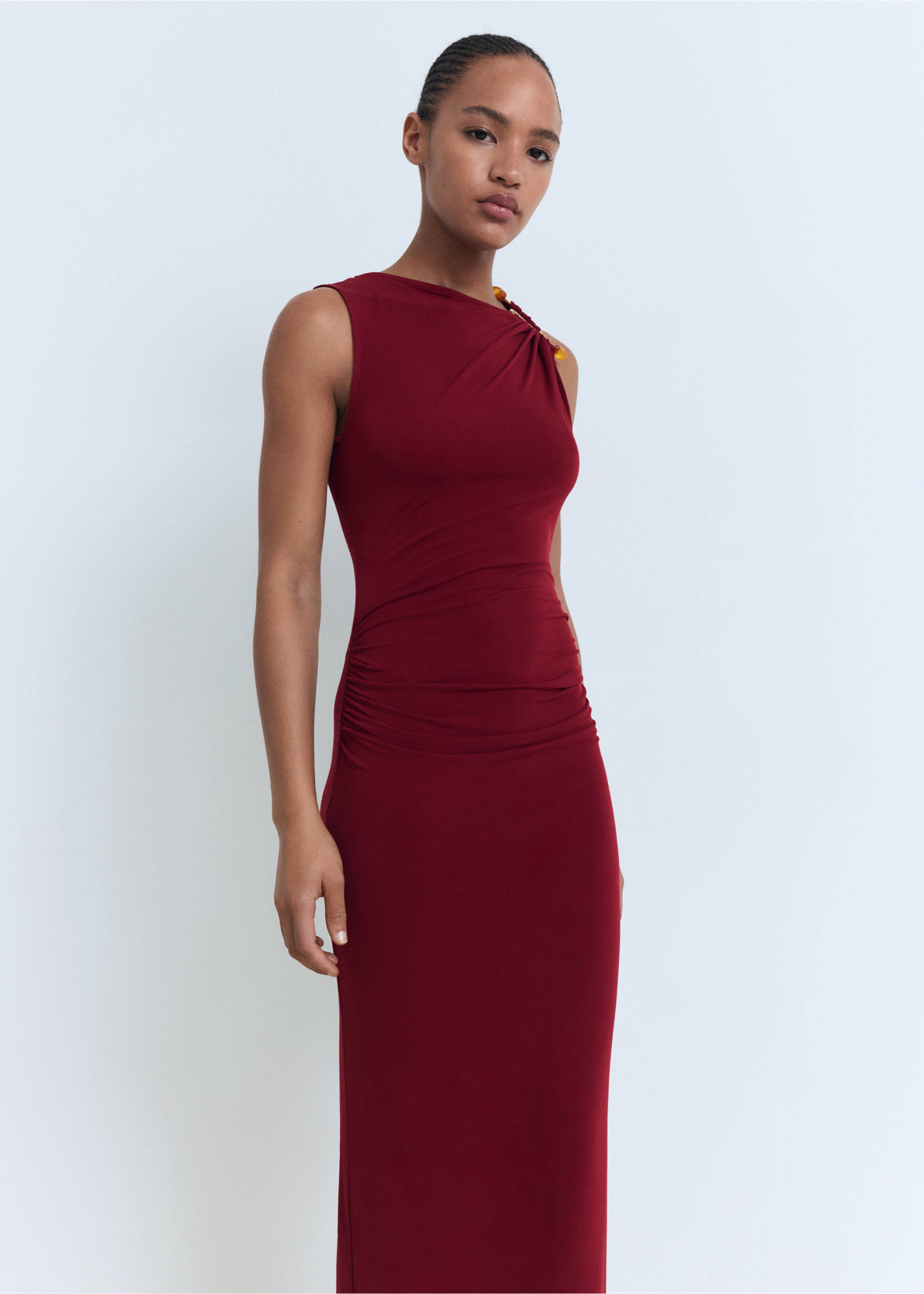 Draped dress with jewel detail - Medium plane, Burgundy. Ref: 17052928-00.